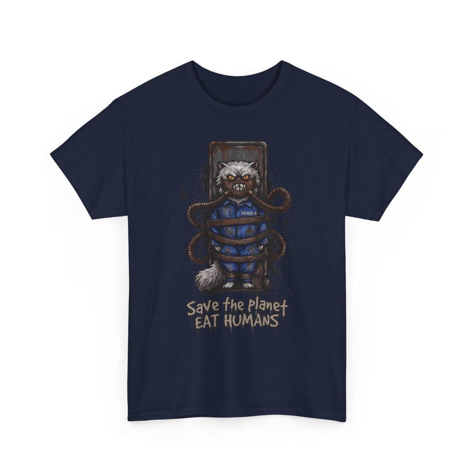 Save The Planet Eat Humans Cat T-Shirt — Horror Movie Parody Tee