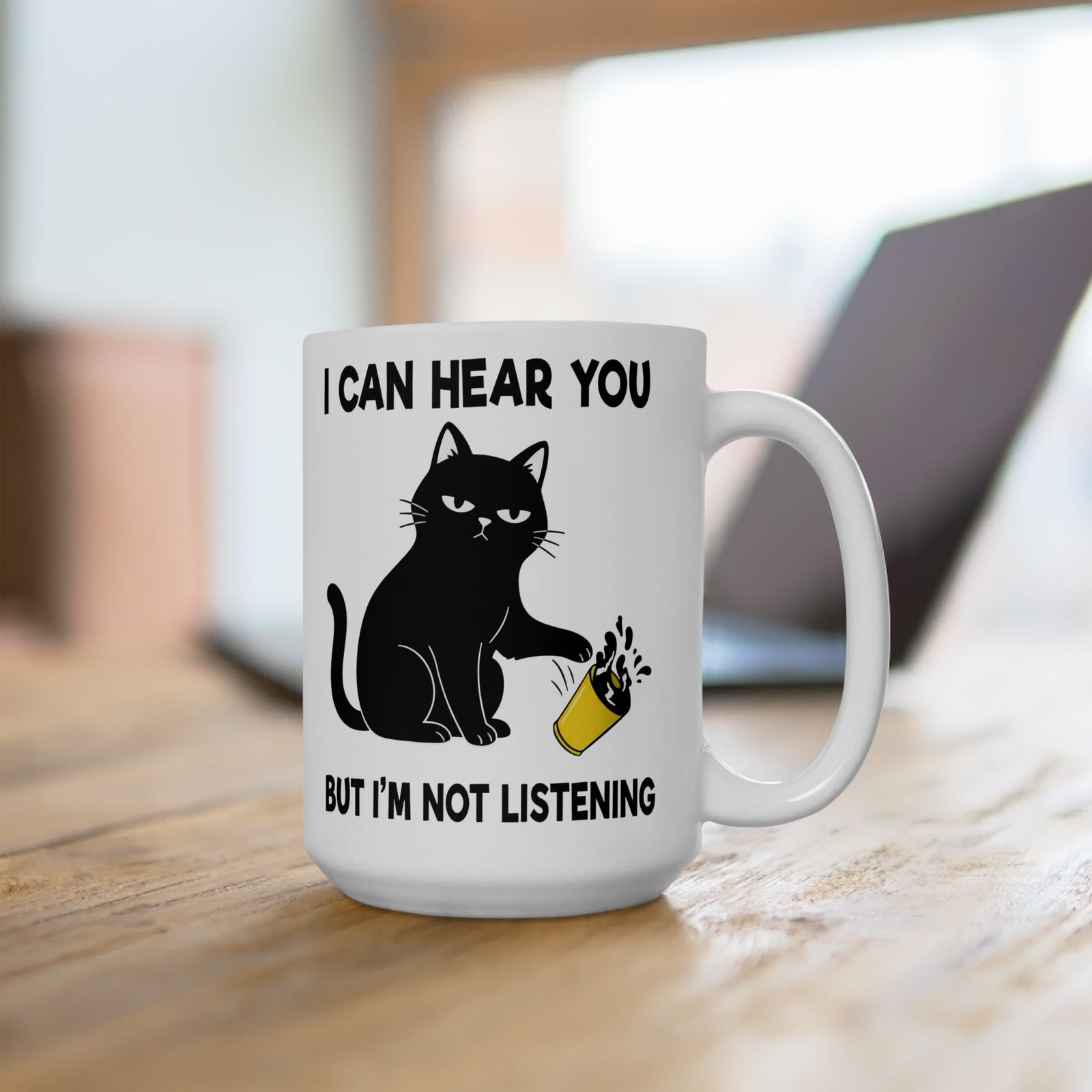 I Can Hear You But I'm Not Listening Funny Cat Ceramic Mug - Sarcastic Cat Lover Gift