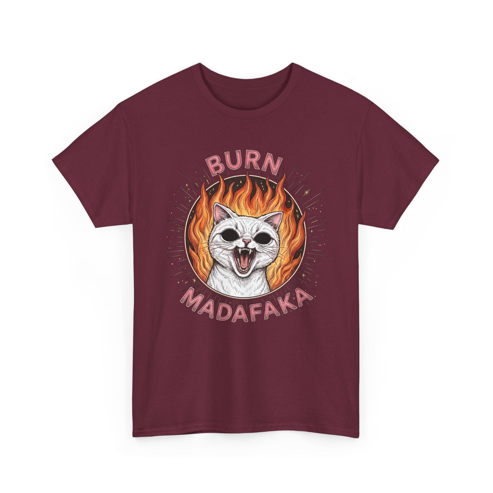 Burn Madafaka Cat T-Shirt — Edgy Hellfire Feline Graphic Tee