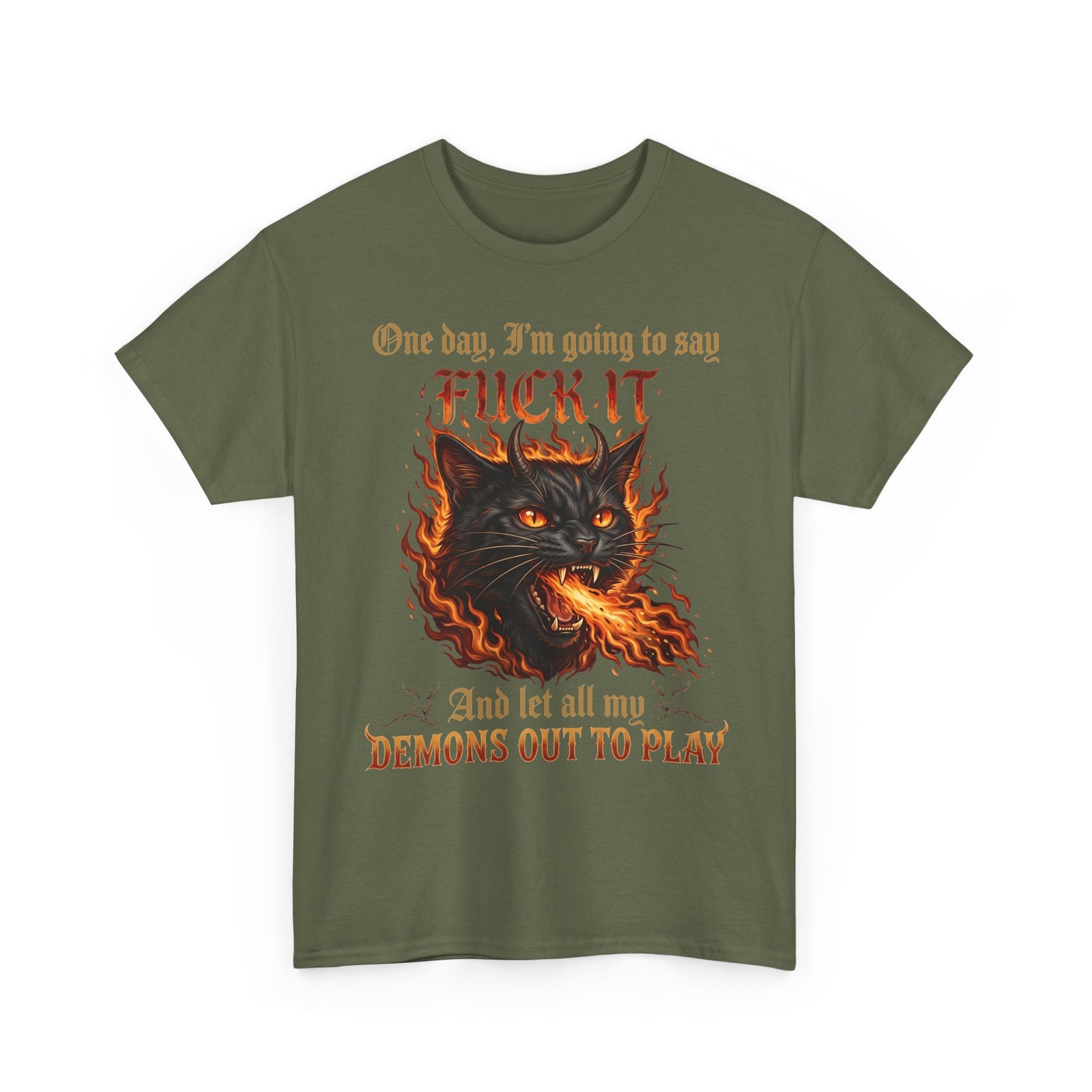 One Day I'm Going To Say Fuck It Demon Cat T-Shirt — Fiery Fire Breathing Black Cat Tee