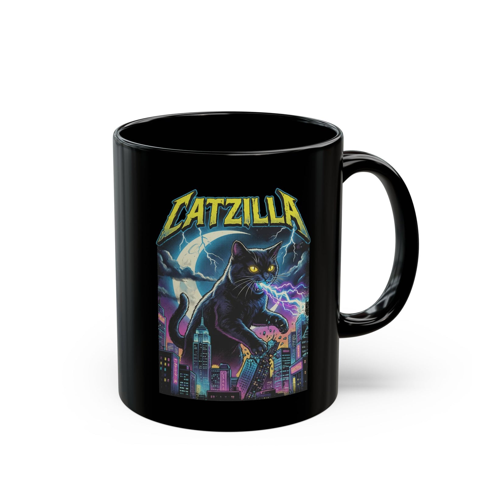 Cat Attack Black Mug — Funny Graphic Cat Mug