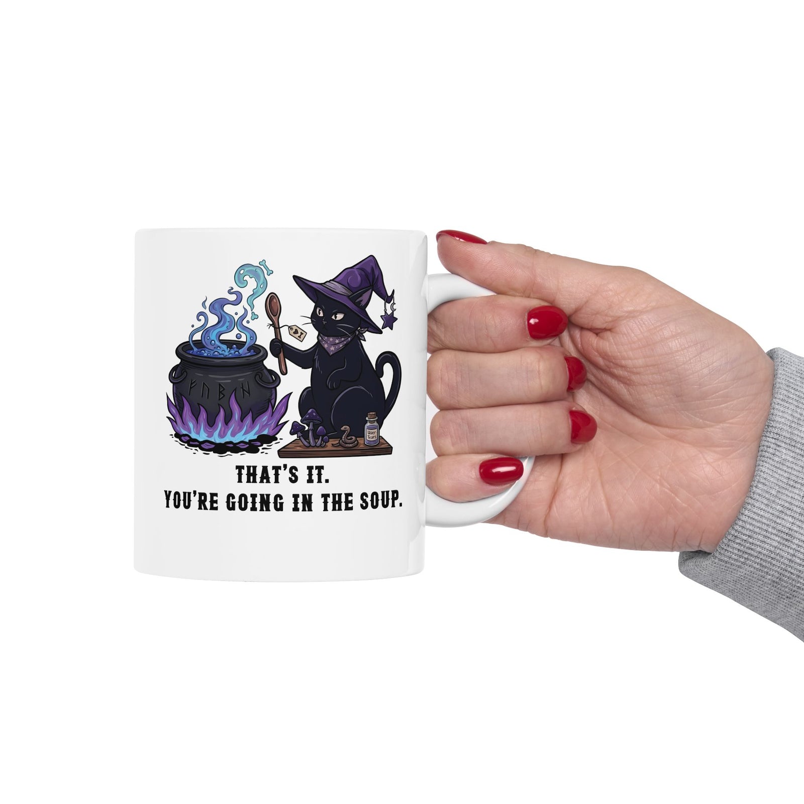 Black Cat “Purrfect Potion” Mug — Witchy Cat Graphic Ceramic Mug