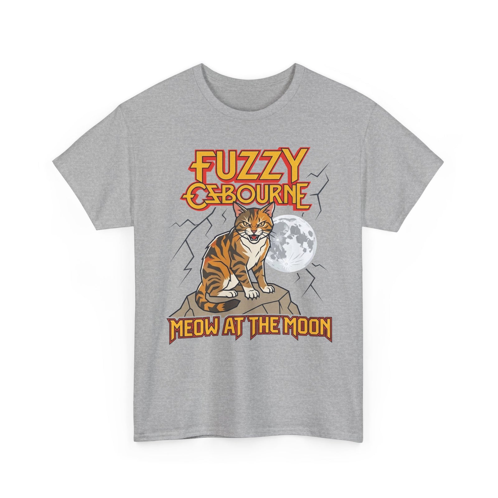 Fuzzy Osbourne "Meow at the Moon" Graphic Tee - Retro Cat Band Shirt