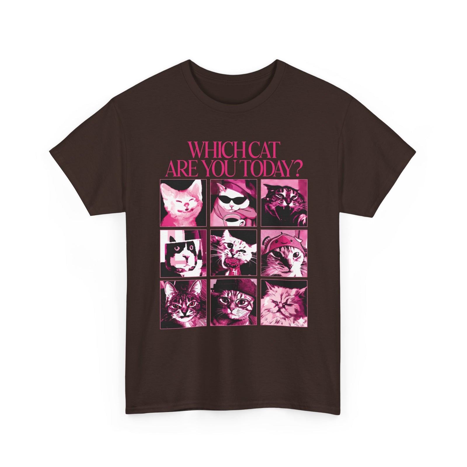 Cat Mood Chart T-Shirt — Pink Pop Art Feline Expressions Graphic