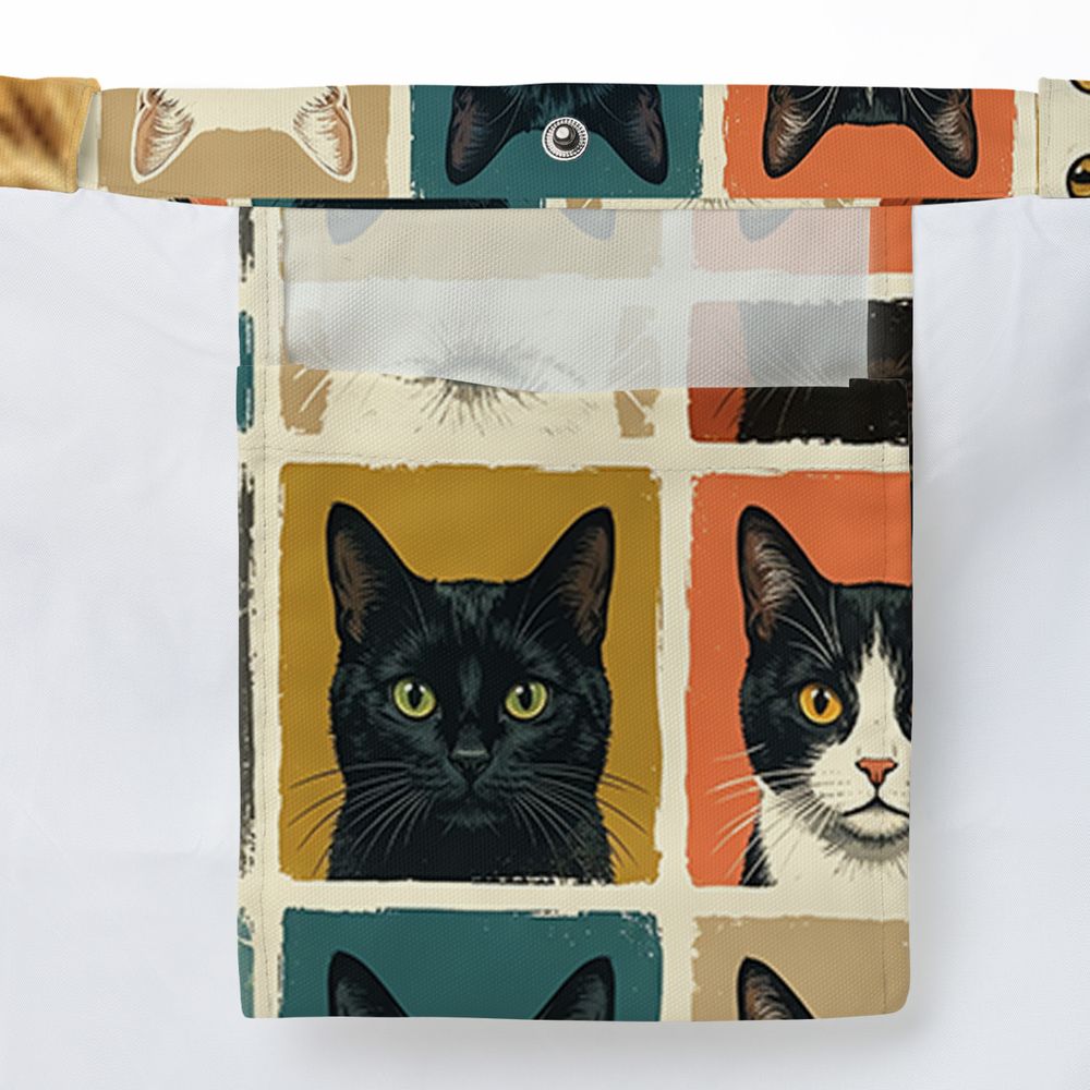 Retro Pop Art Cat Portrait Grid Large Tote Bag - - 3