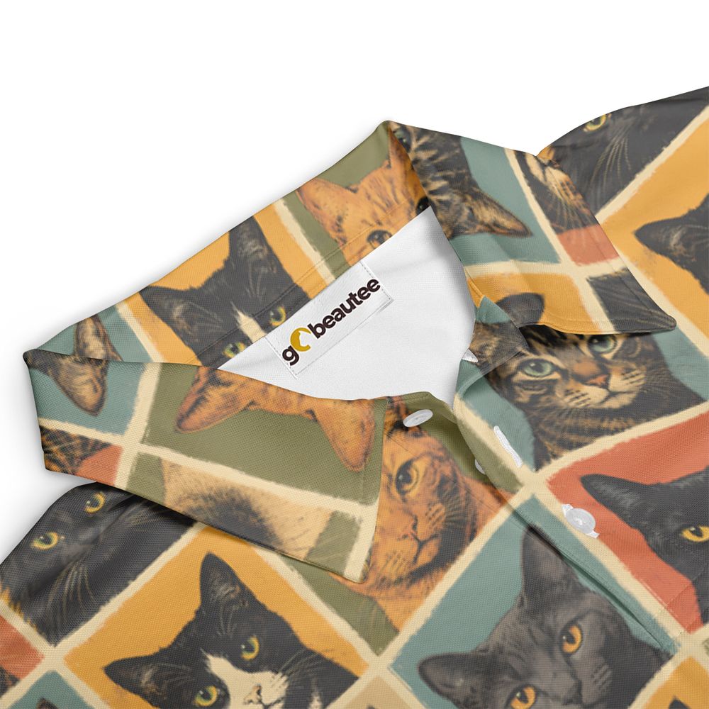 Retro Cat portrait Full Print Polo Shirt - - 3