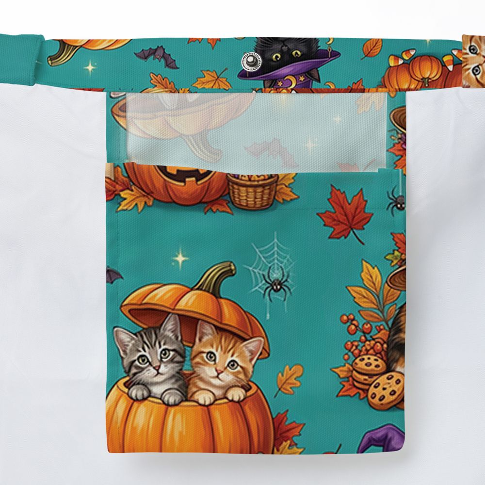 Festive Fall Pumpkin & Witch Cat Large Tote Bag - - 3