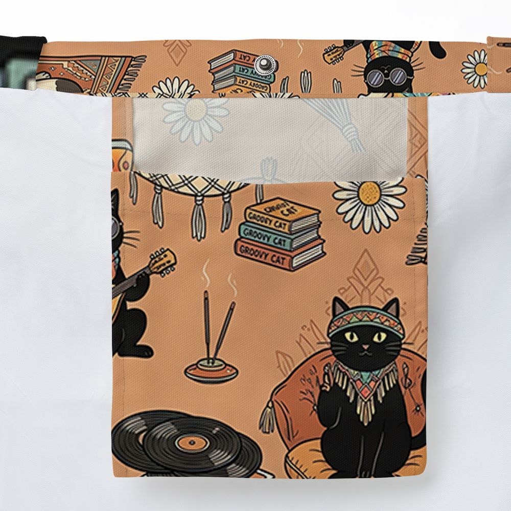 Hippie and Cat Large Tote Bag - - 3
