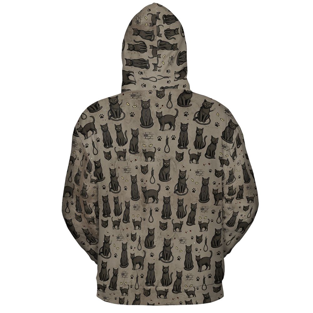 The black cat One eye Cat Full Print Hoodie - - 3