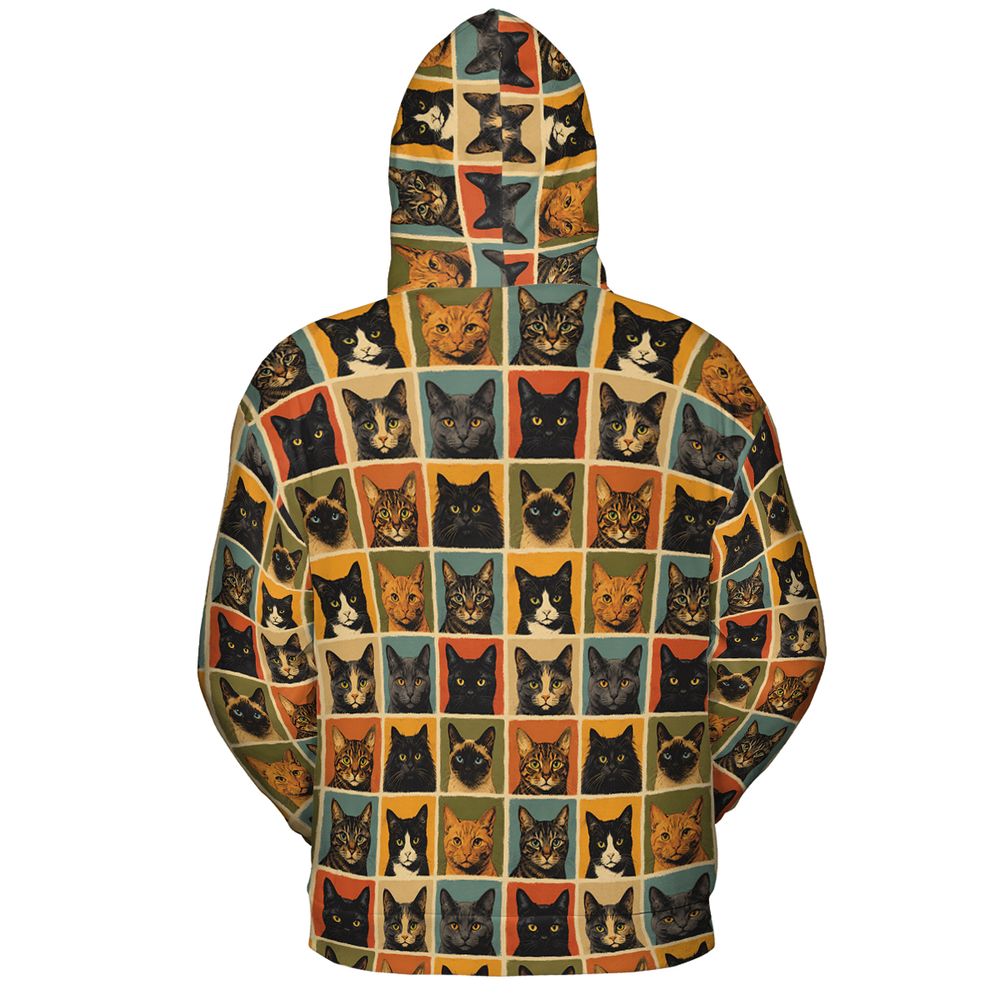 Retro Cat portrait Full Print Hoodie - - 3
