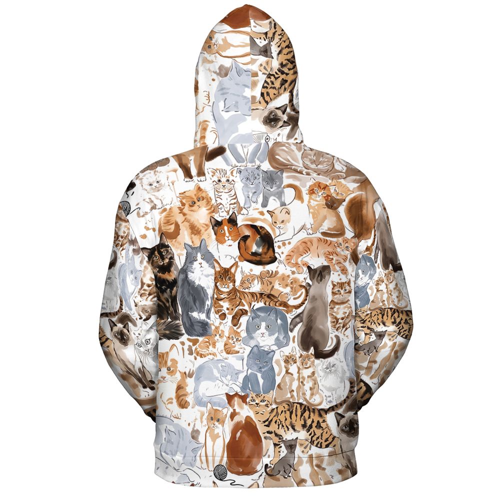 Watercolor cat Full Print Hoodie - - 3