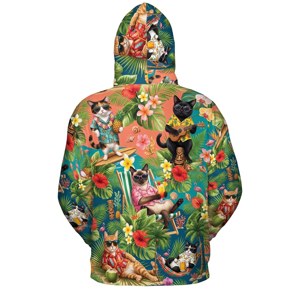 Summer Cat Full Print Hoodie - - 3