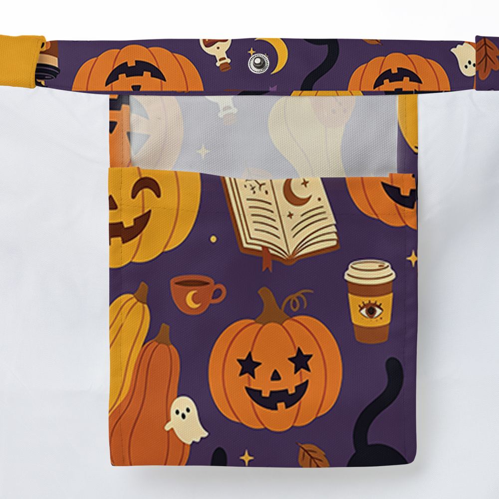 Purple Spooky Black Cat & Pumpkin Magic Large Tote Bag - - 3