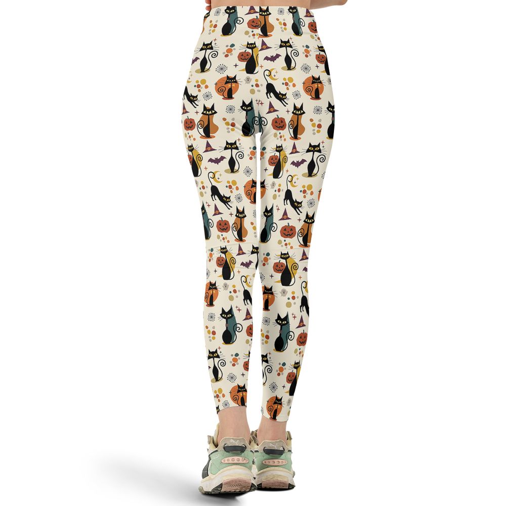 Mid Century Atomic Black Cats Full Print Legging - - 3