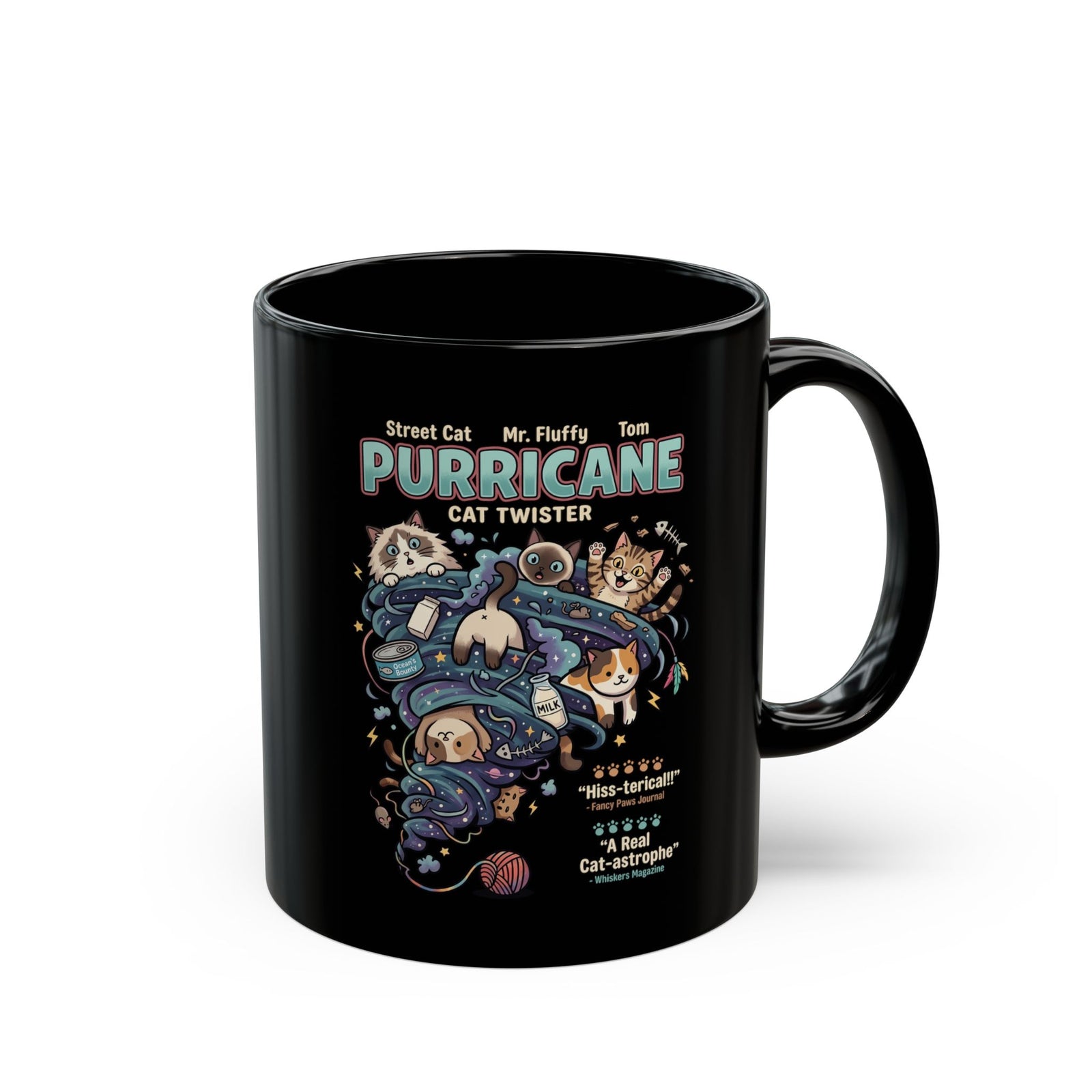 Purricane Funny Cat Black Mug
