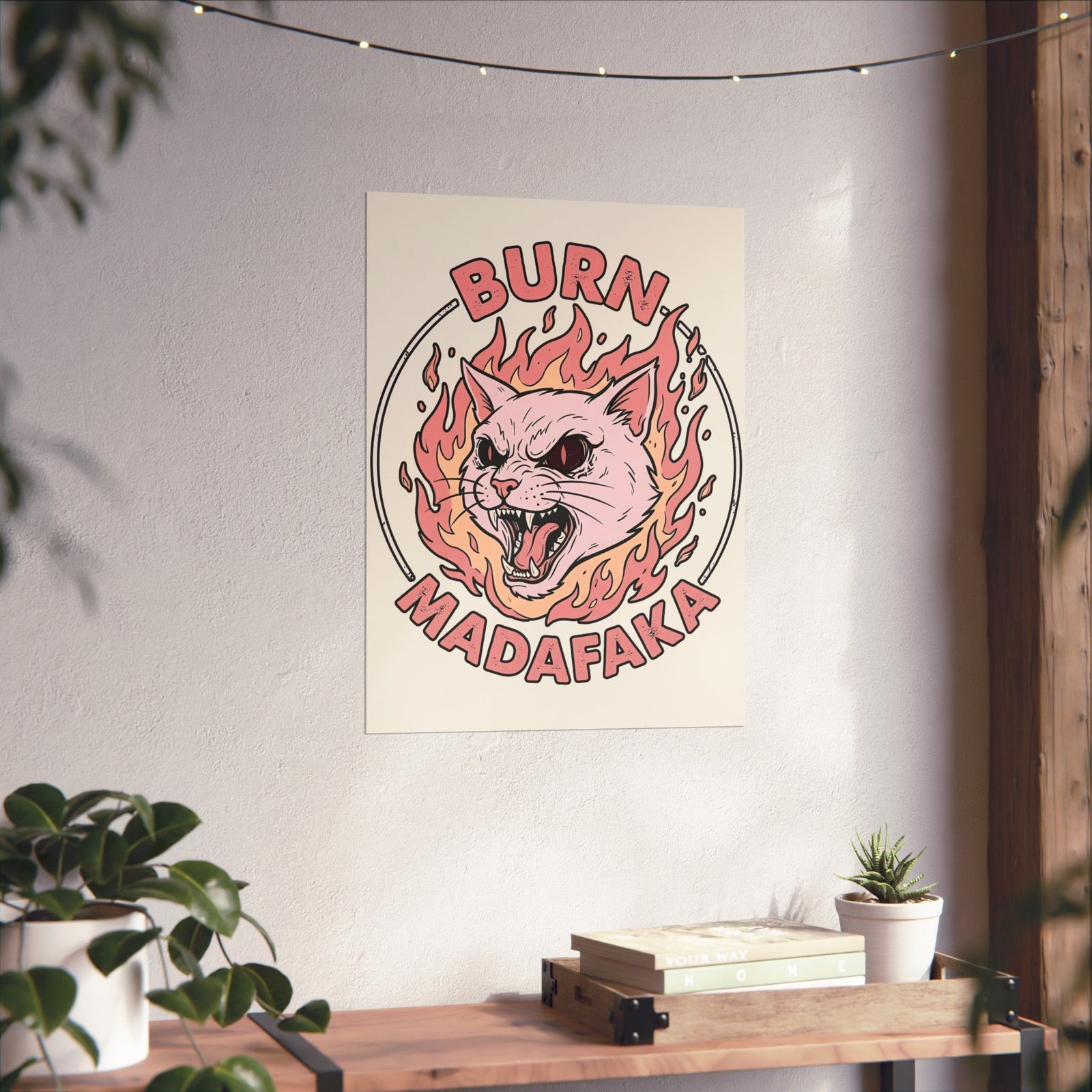 Funny Cat T‑Poster — "Burn Madafaka" Graphic Poster