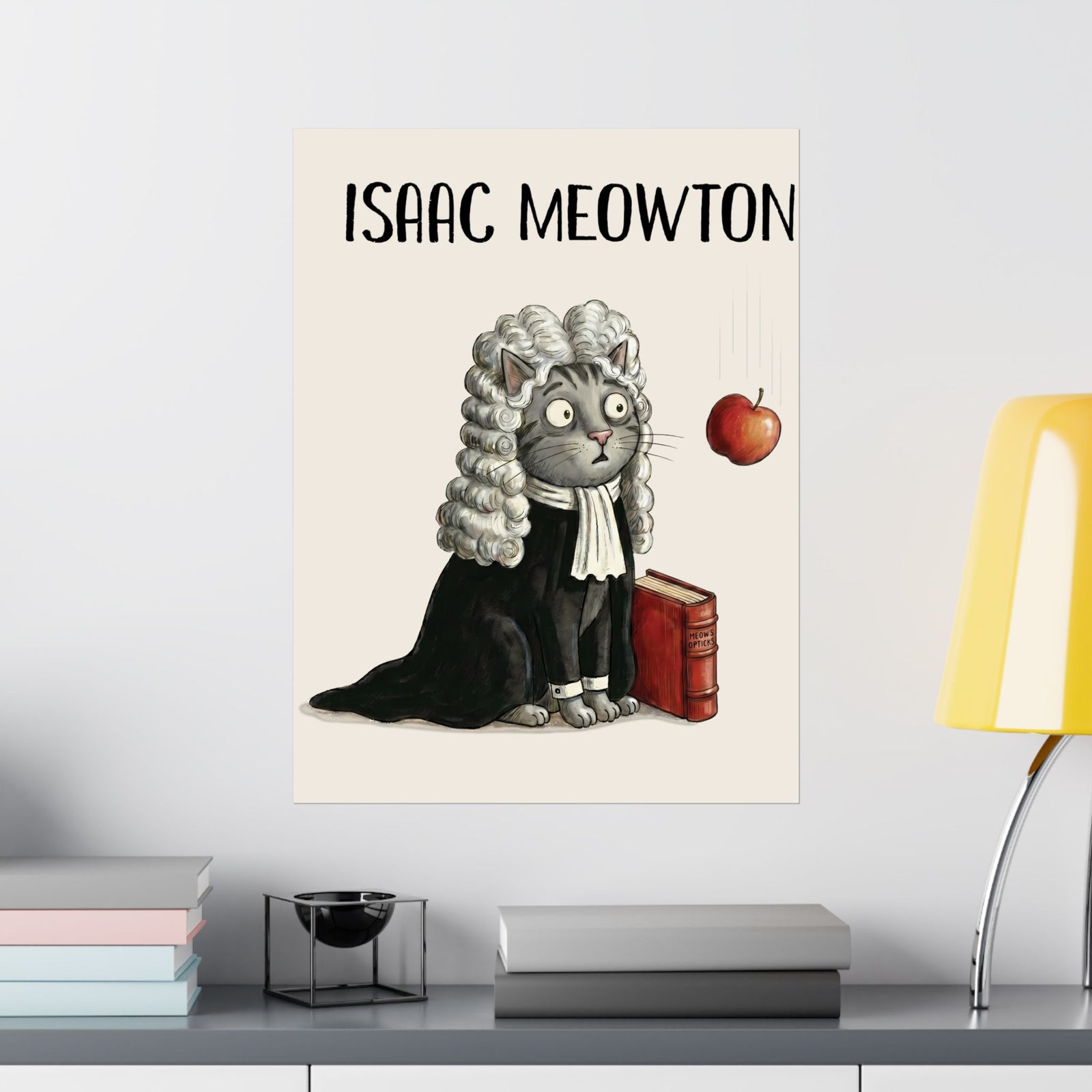 Isaac Meowton Poster — Funny Science Pun Cat Gravity Graphic Poster