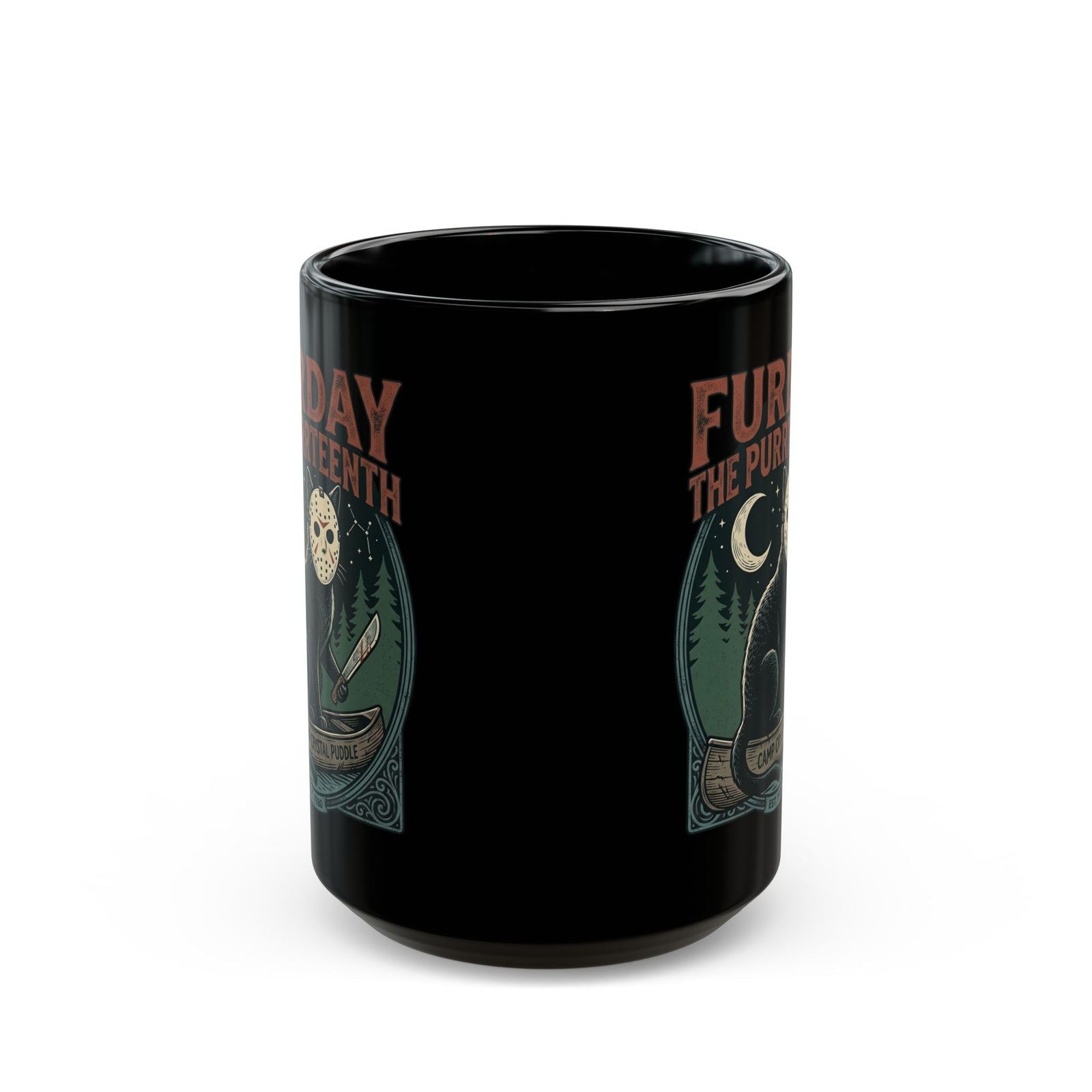 Horror Cat "Furday the Purrteenth" Black Mug