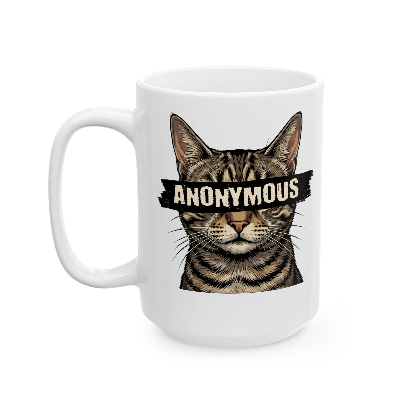 "Anonymous" Censored Cat Ceramic Mug, Edgy Feline Graphic Mug