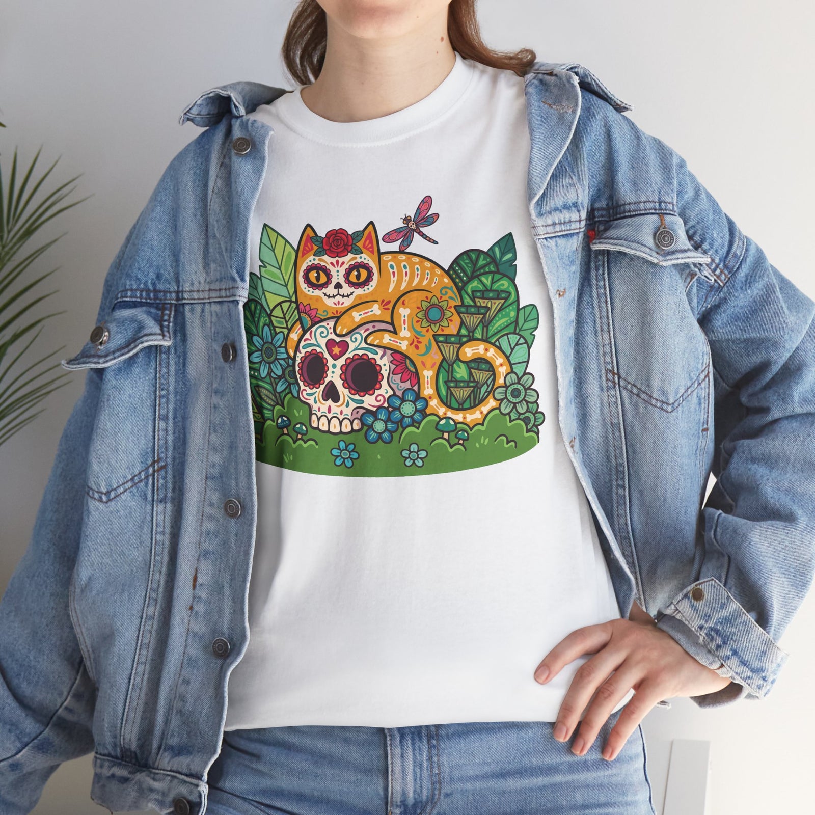 Sugar Skull Cat T-Shirt — Day of the Dead Calavera Feline Tee