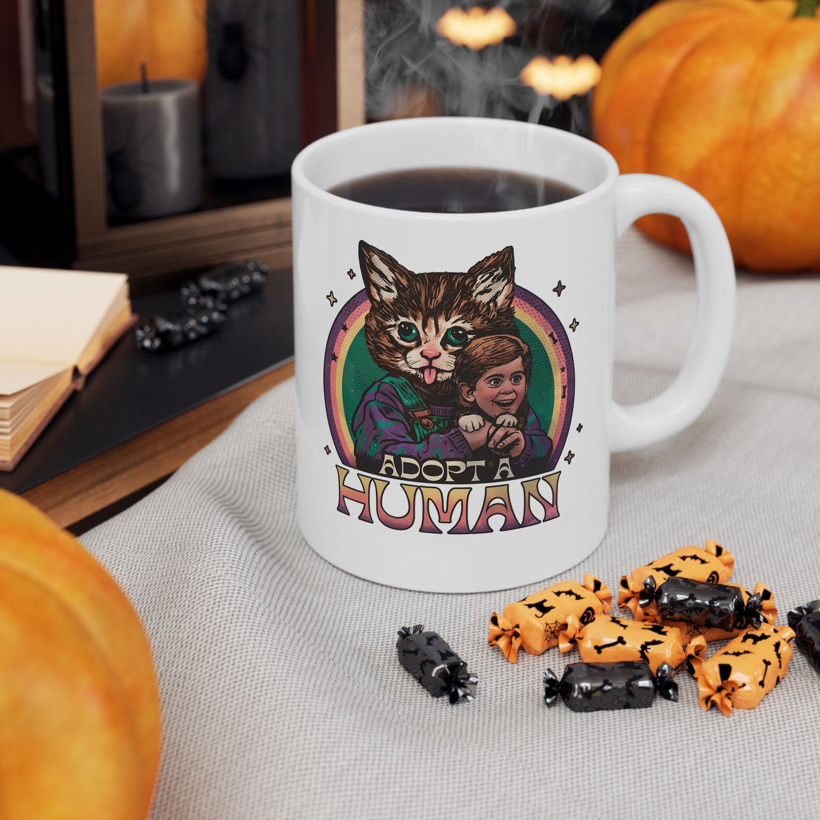 Adopt a Human Funny Cat Ceramic Mug