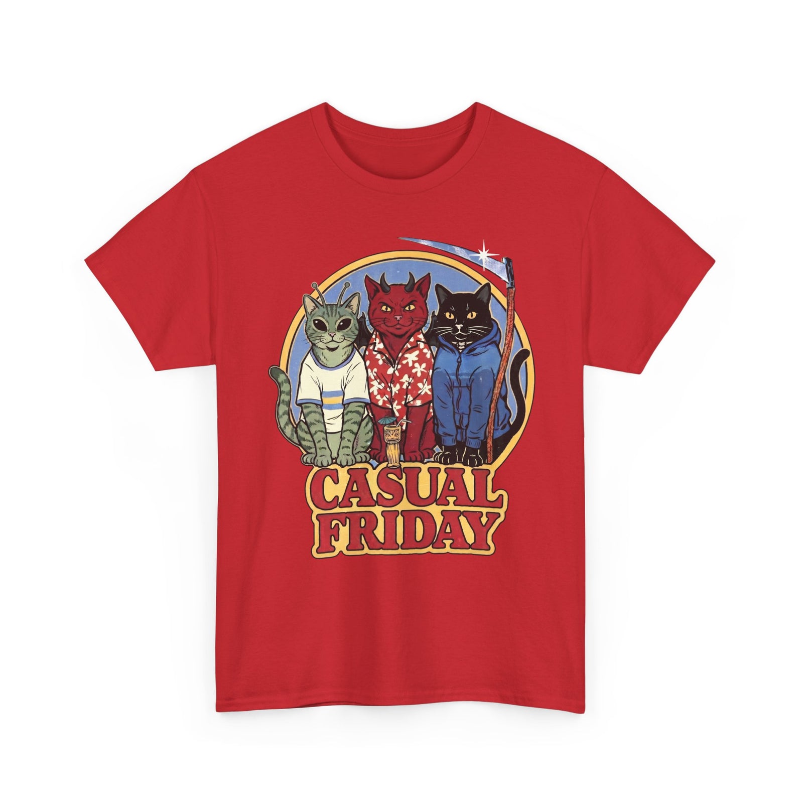 Casual Friday Cat T-Shirt — Funny Alien Devil Grim Reaper Tee