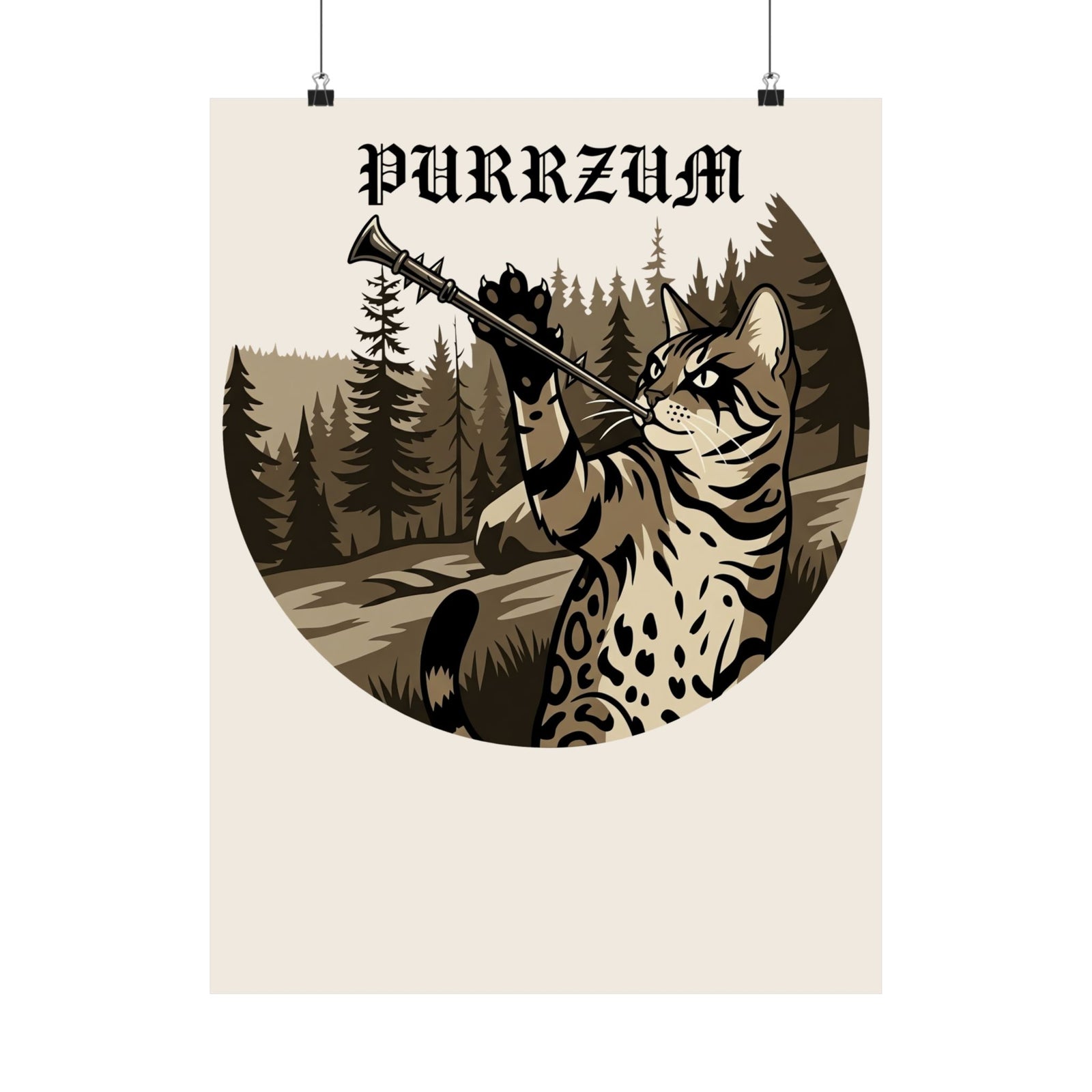 Funny Black Metal Cat Poster | Purrzum Corpse Paint Poster