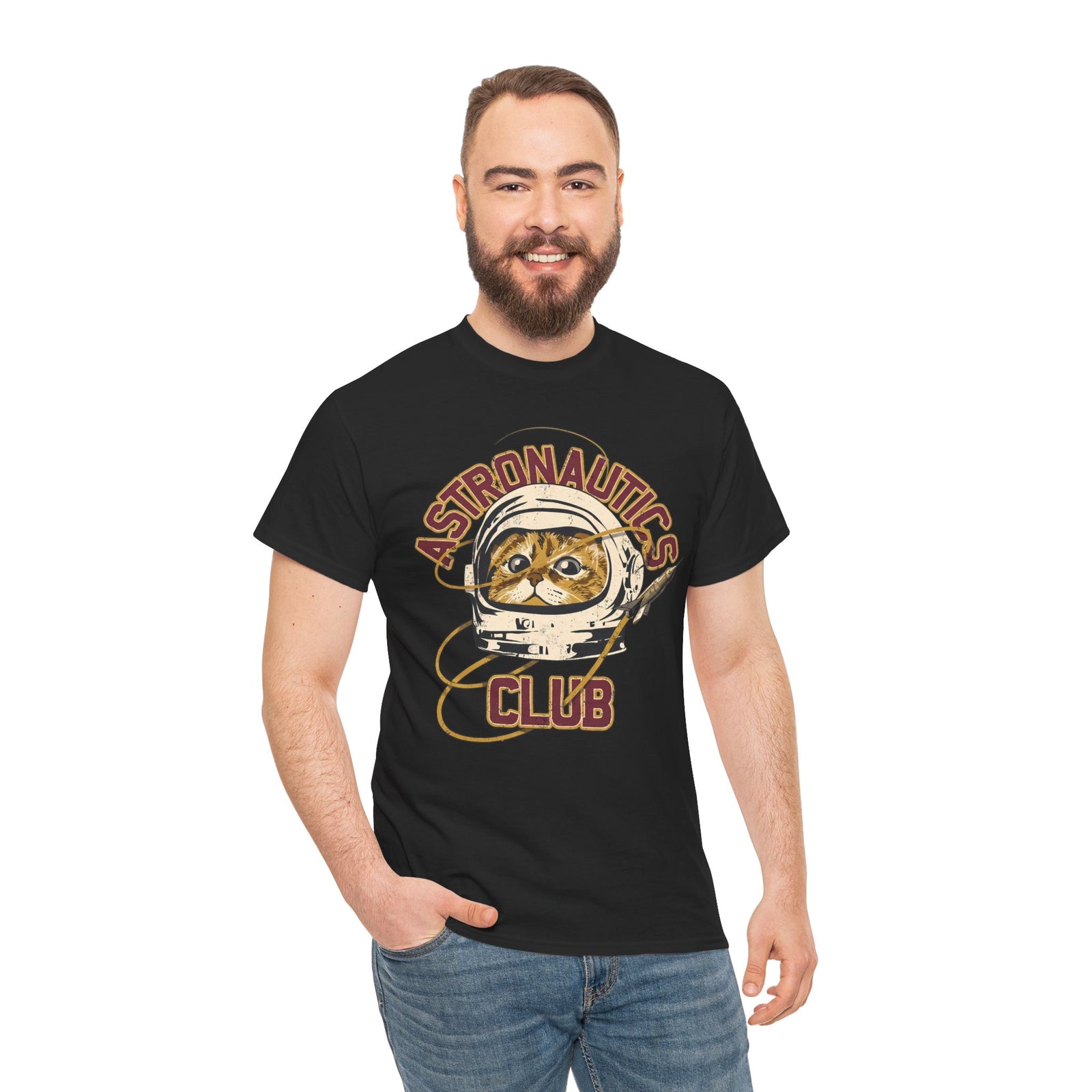 Astronautics Club T-Shirt — Retro Space Cat Astronaut Graphic Tee