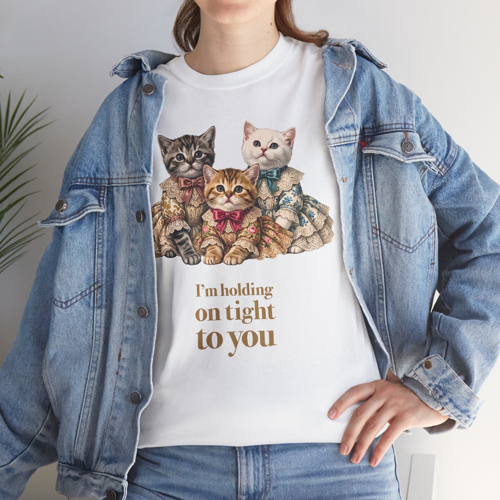 I'm Holding On Tight To You T-Shirt — Vintage Victorian Kittens Tee