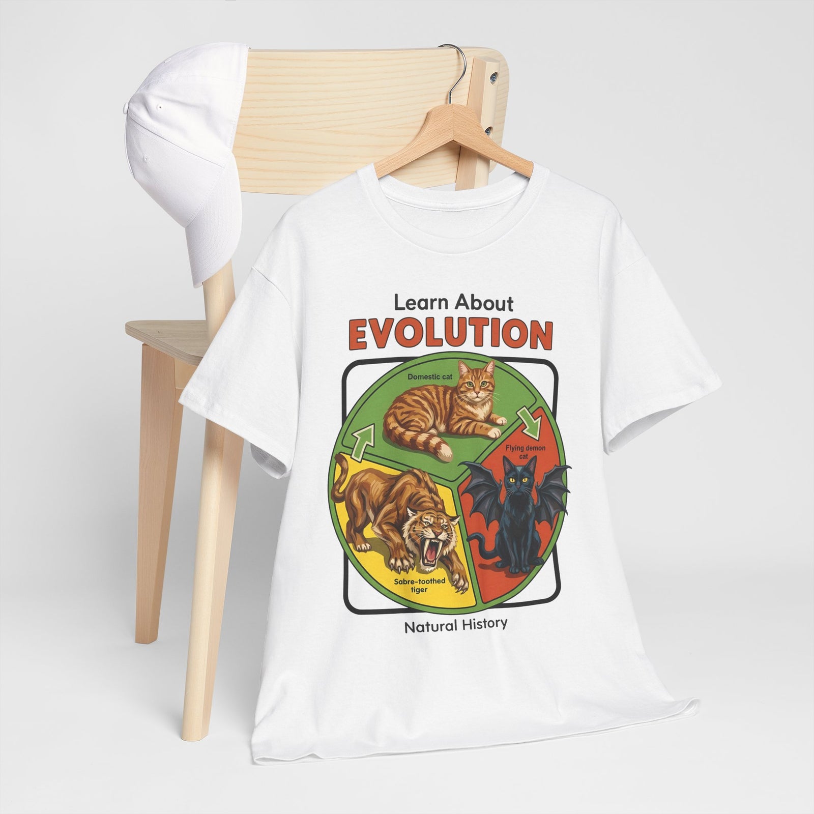 Learn About Evolution Cat T-Shirt — Funny Science Natural History Parody Tee
