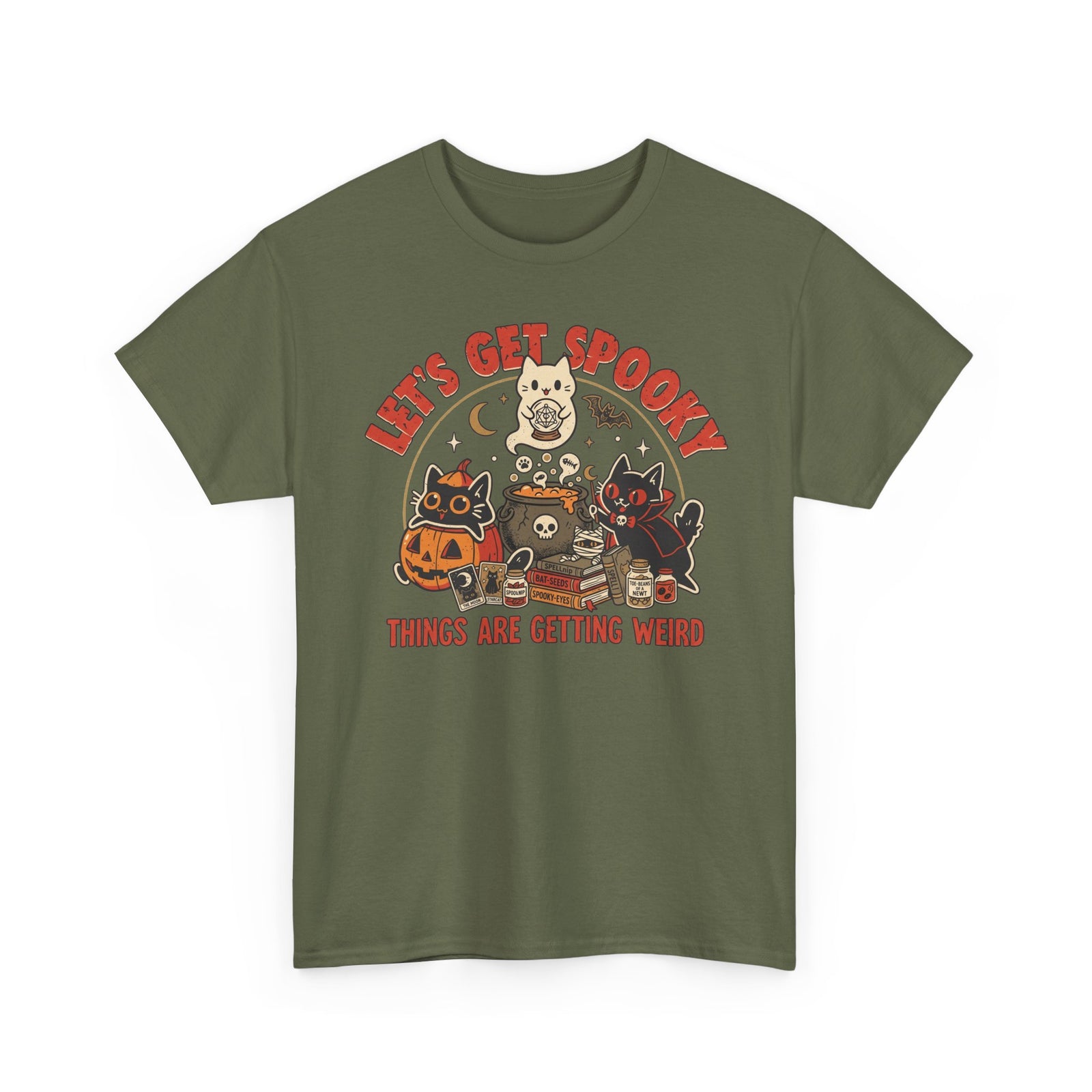 Let's Get Spooky T-Shirt — Cute Retro Halloween Cats & Pumpkins Tee ("Things Are Getting Weird")