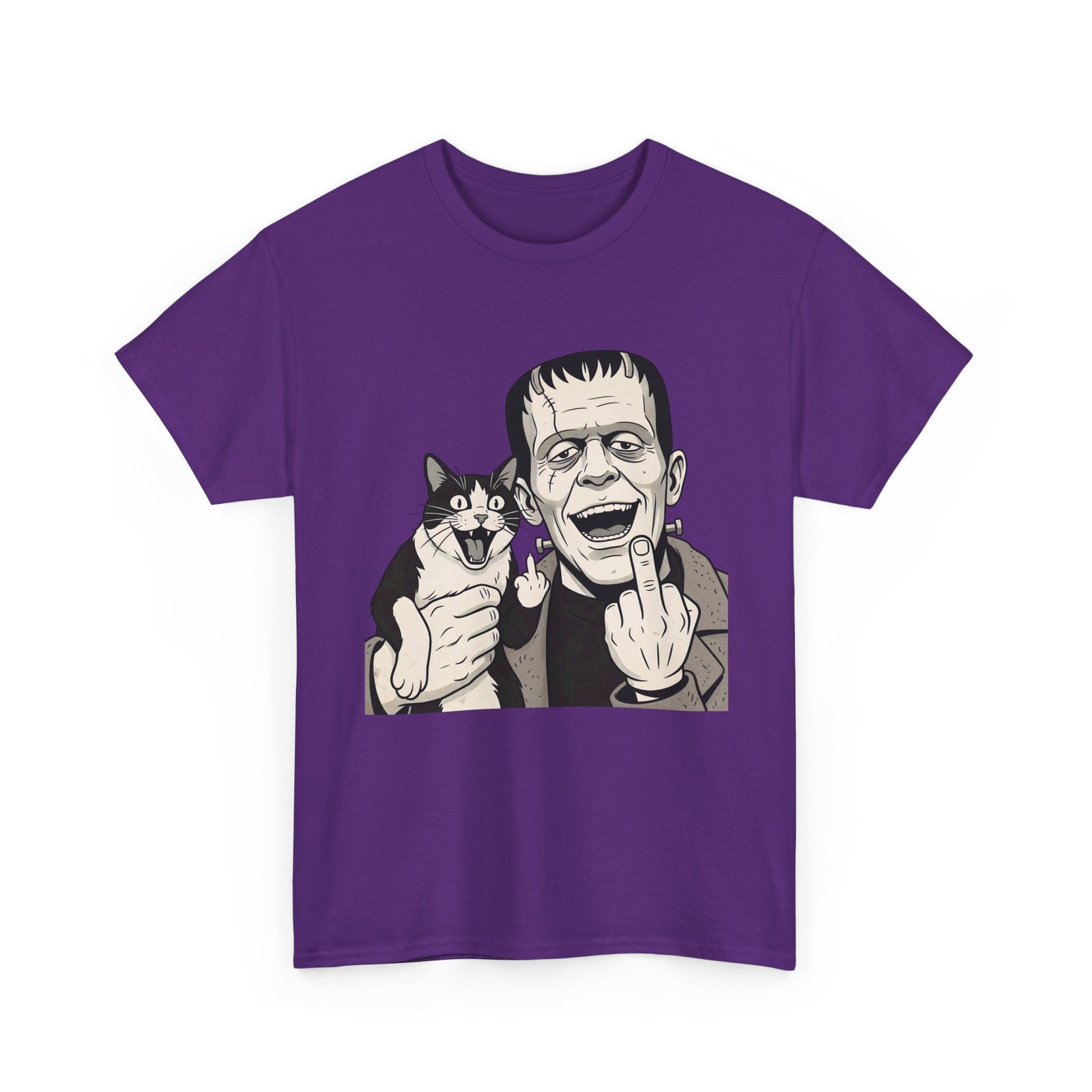 Frankenstein Cat T‑Shirt — Cute Spooky Cat & Frankenstein Design