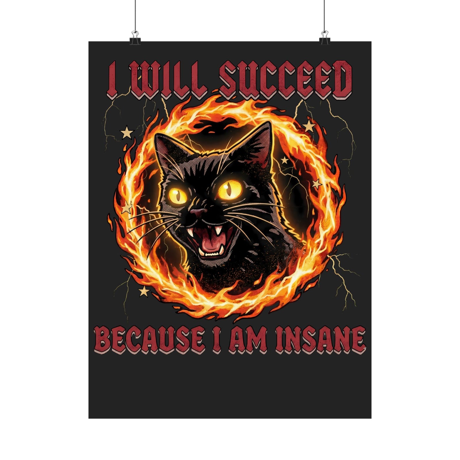 I Will Succeed Because I Am Insane Poster — Heavy Metal Black Cat Graphic Poster