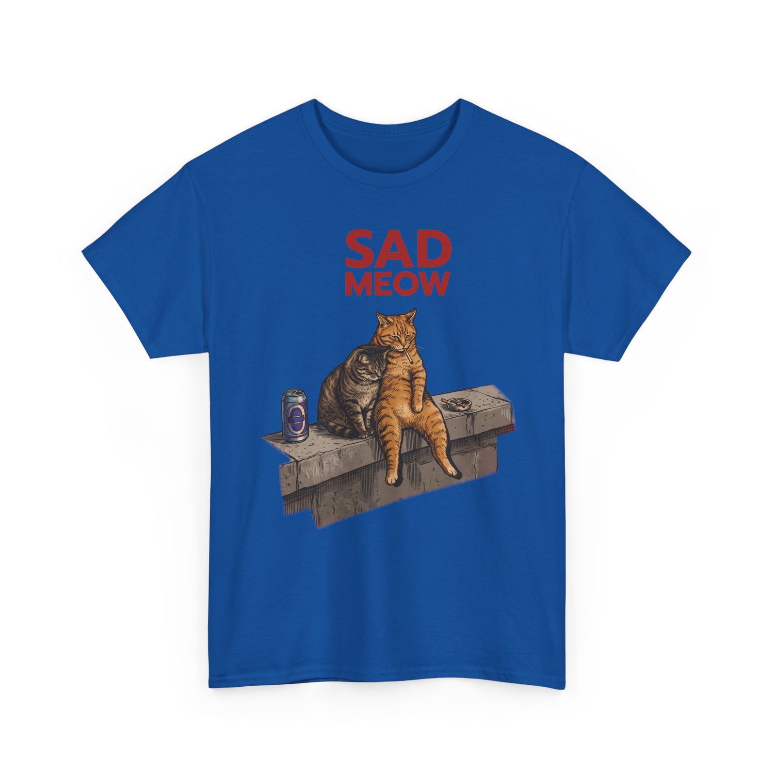 Sad Meow T-Shirt — Funny Depressed Smoking Cats Graphic Tee