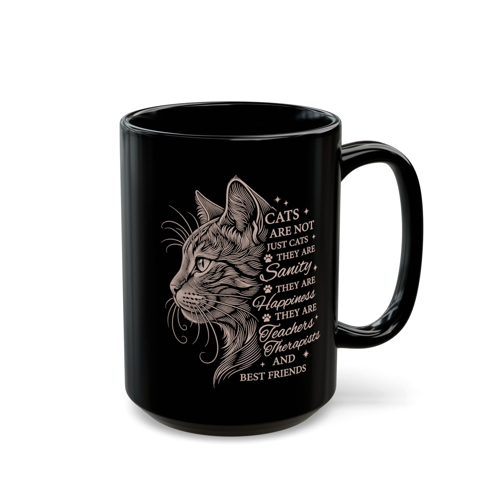 Cats Are Not Just Cats Black Mug — Funny Cat Lover Mug