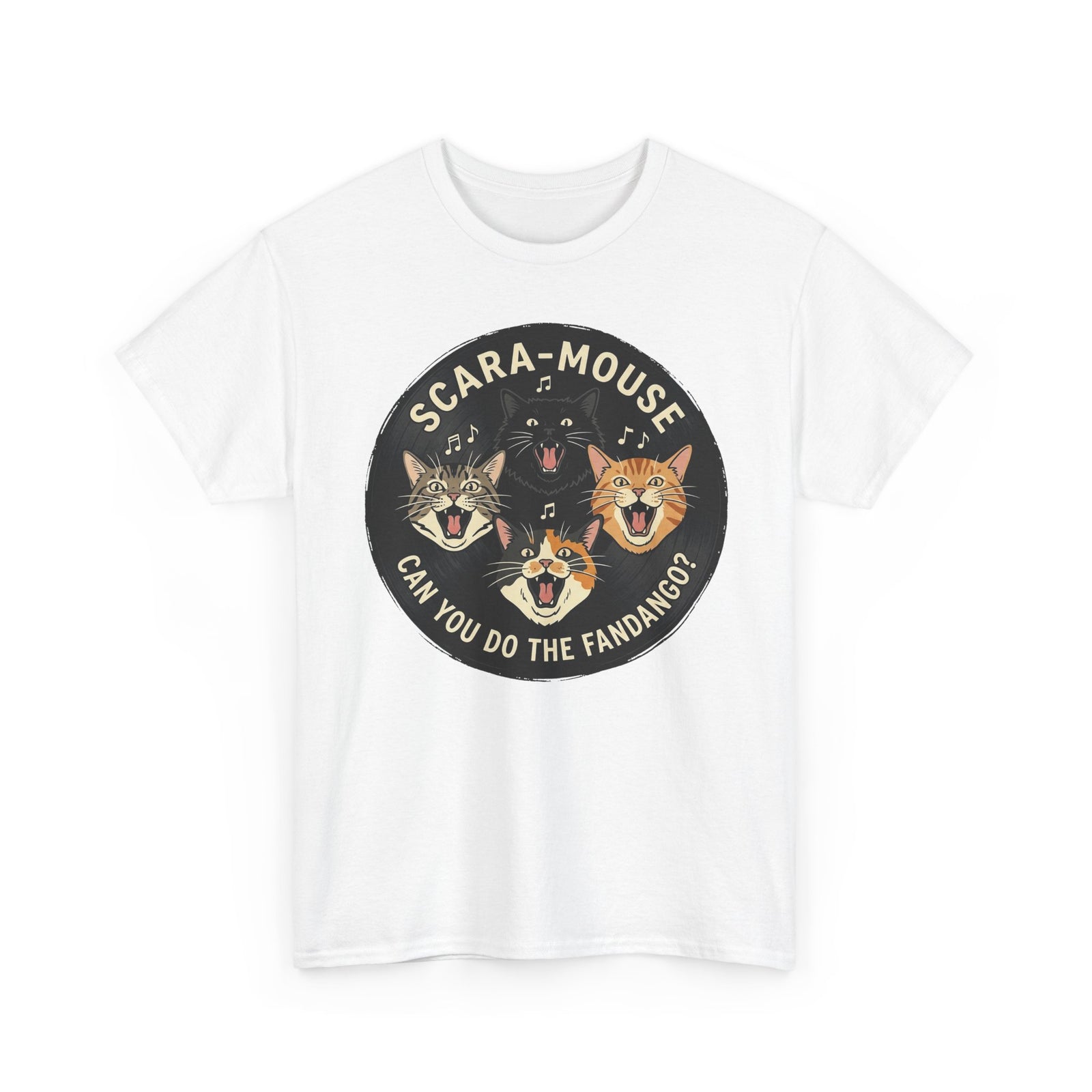 Scaramouse Cat Band Tee “Scara-Mouse: Can You Do the Fandango?” Vintage Rock Cat T-Shirt