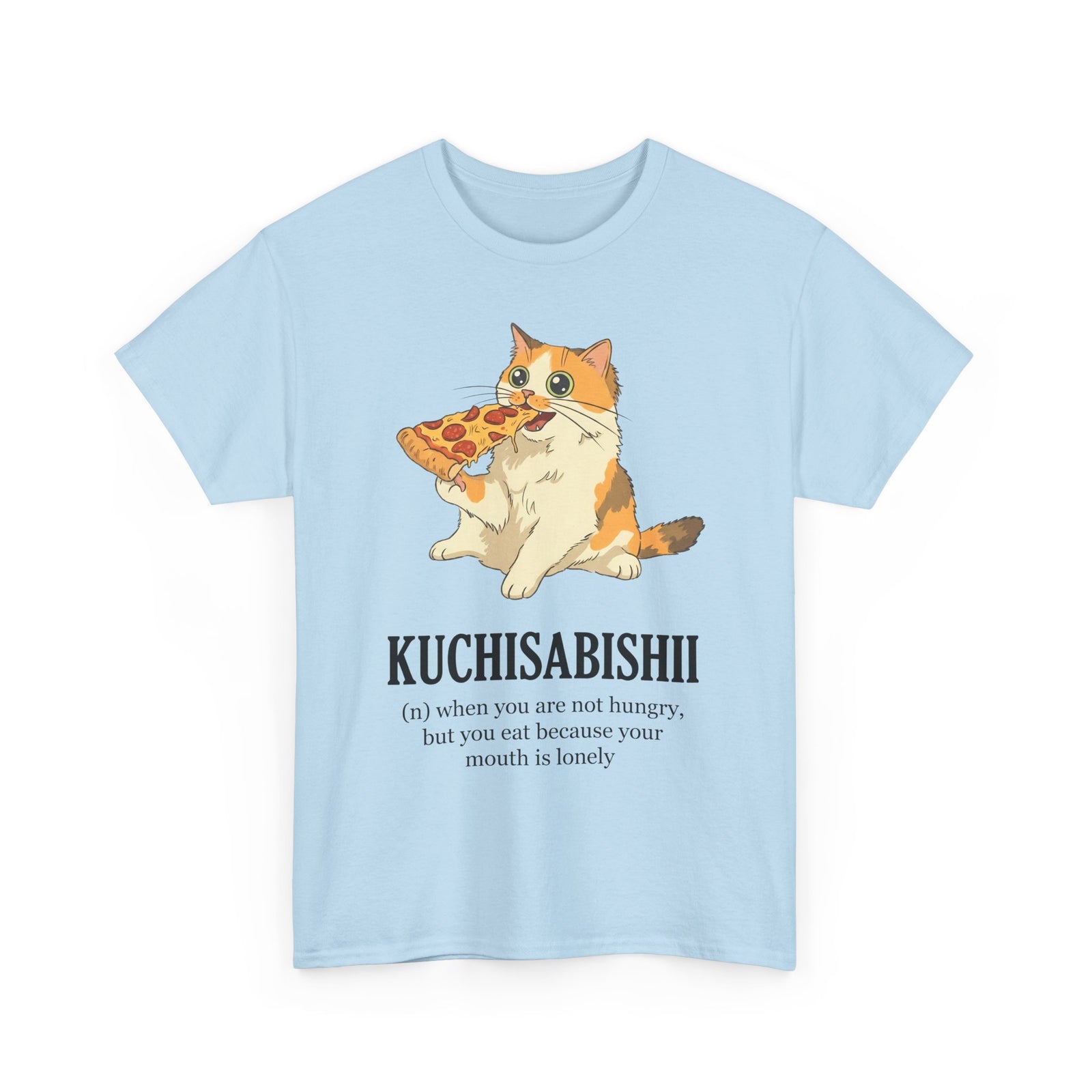 Kuchisabishii Lonely Mouth T-Shirt — Funny Cat Eating Pizza Tee