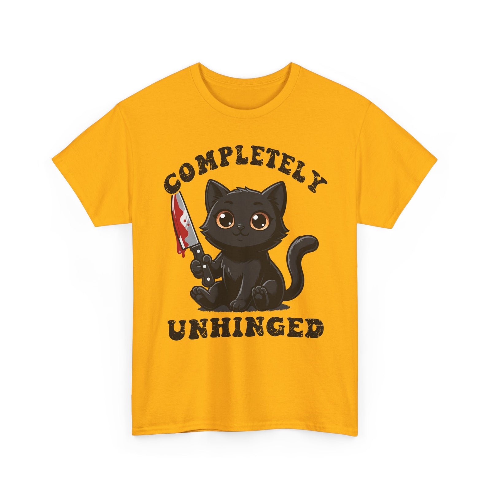 Completely Unhinged Black Cat T-Shirt — Funny Cute Psycho Knife Tee