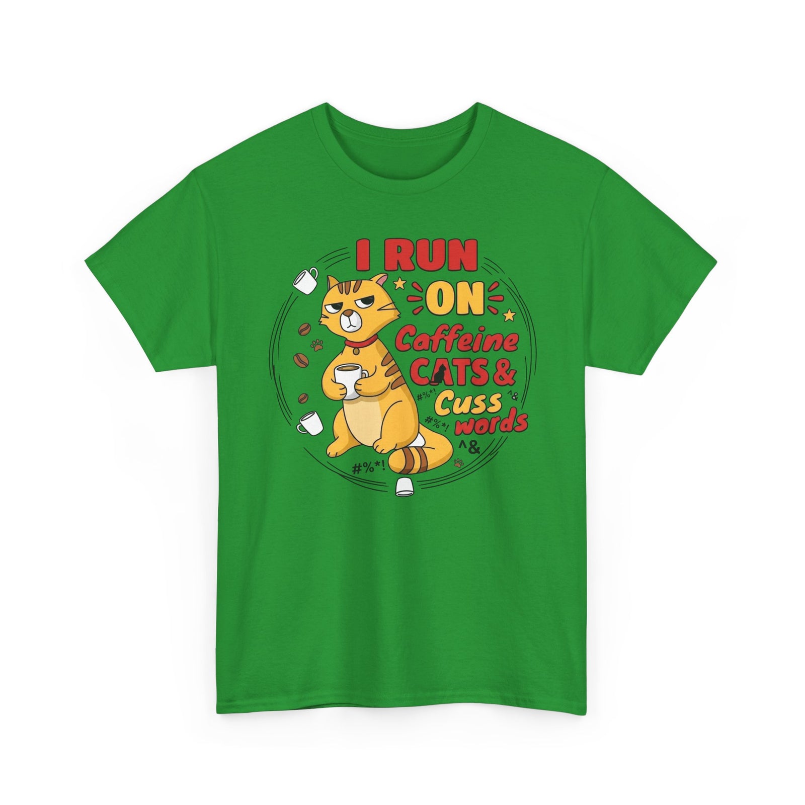 Caffeine, Cats & Cuss Words Tee Funny Cat Lover Coffee Shirt
