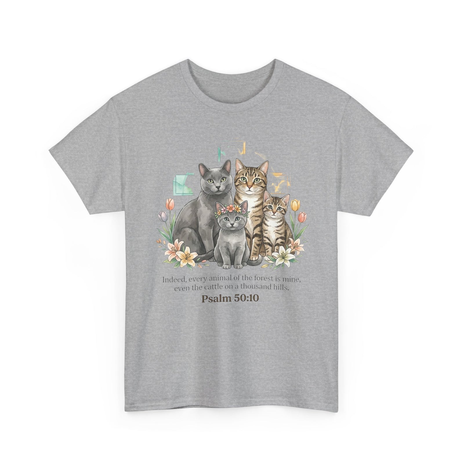 Cat Family Psalm 50:10 Floral T-Shirt — Christian Pet Lover Tee