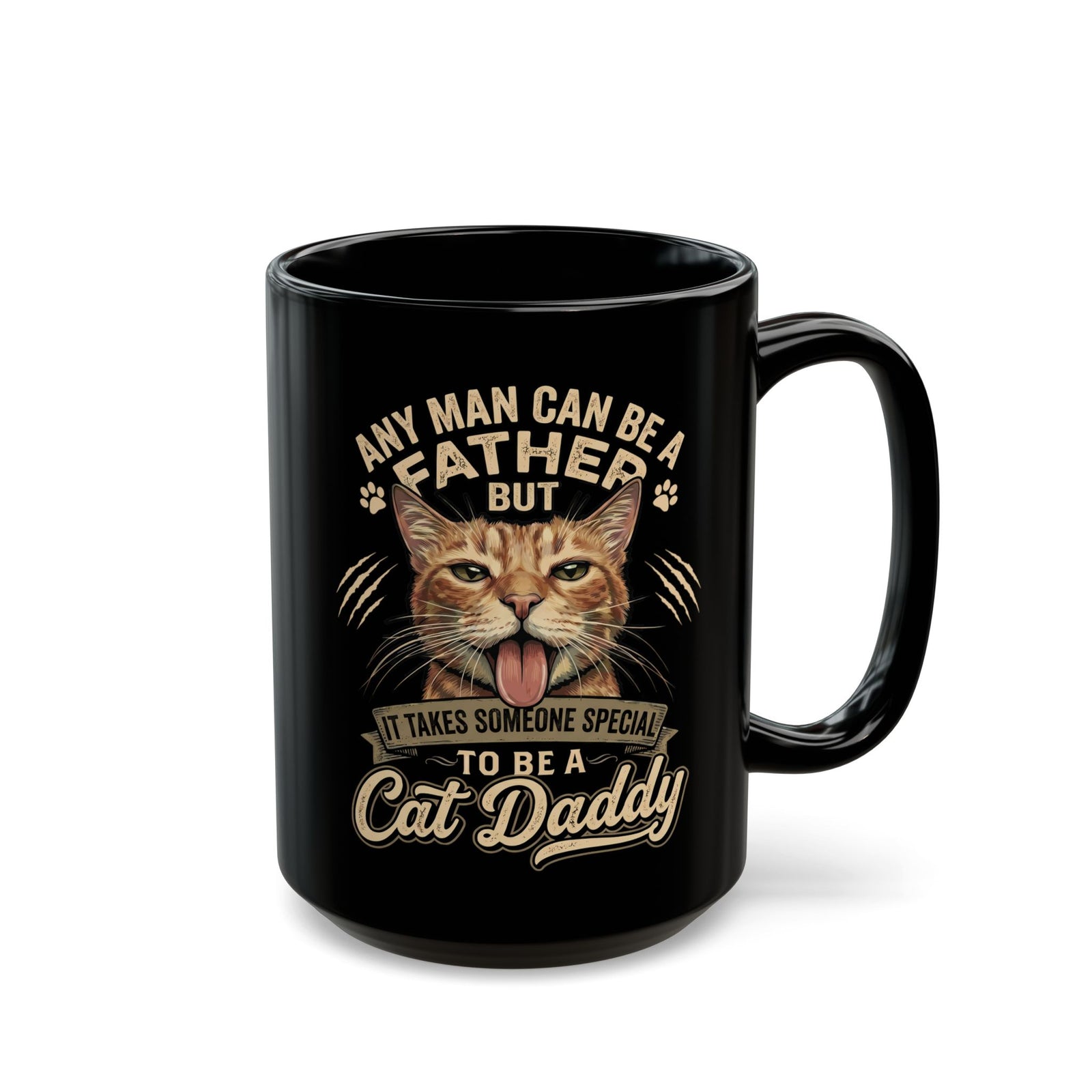 Cat Daddy Father's Day Black Mug — Funny Orange Tabby Blep Graphic Mug