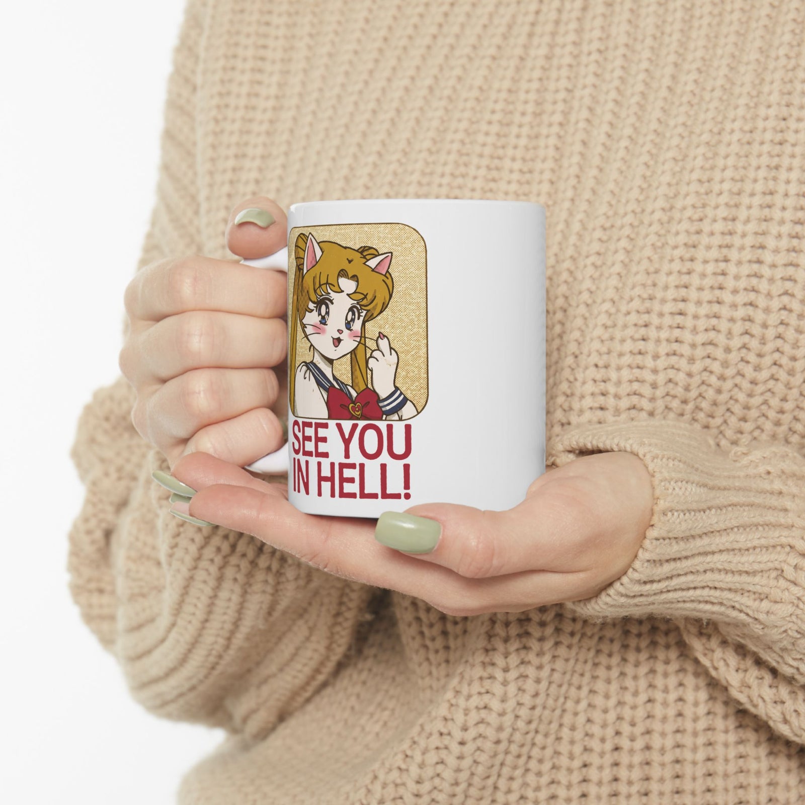 See You In Hell Anime Cat Ceramic Mug — Cute Magical Girl Parody Graphic