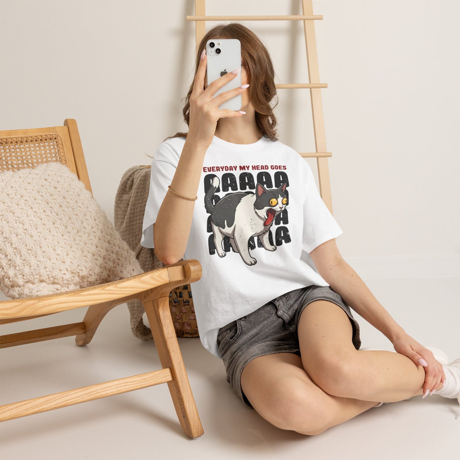 Everyday My Head Goes AAAAA T-Shirt — Funny Screaming Tuxedo Cat Tee