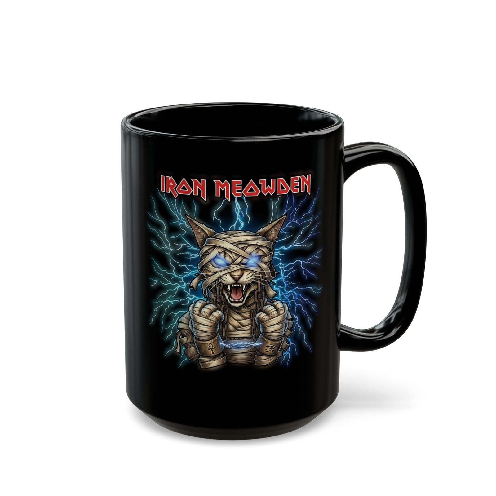 Iron Meowden Cat Black Mug — Heavy Metal Kitty Graphic Mug