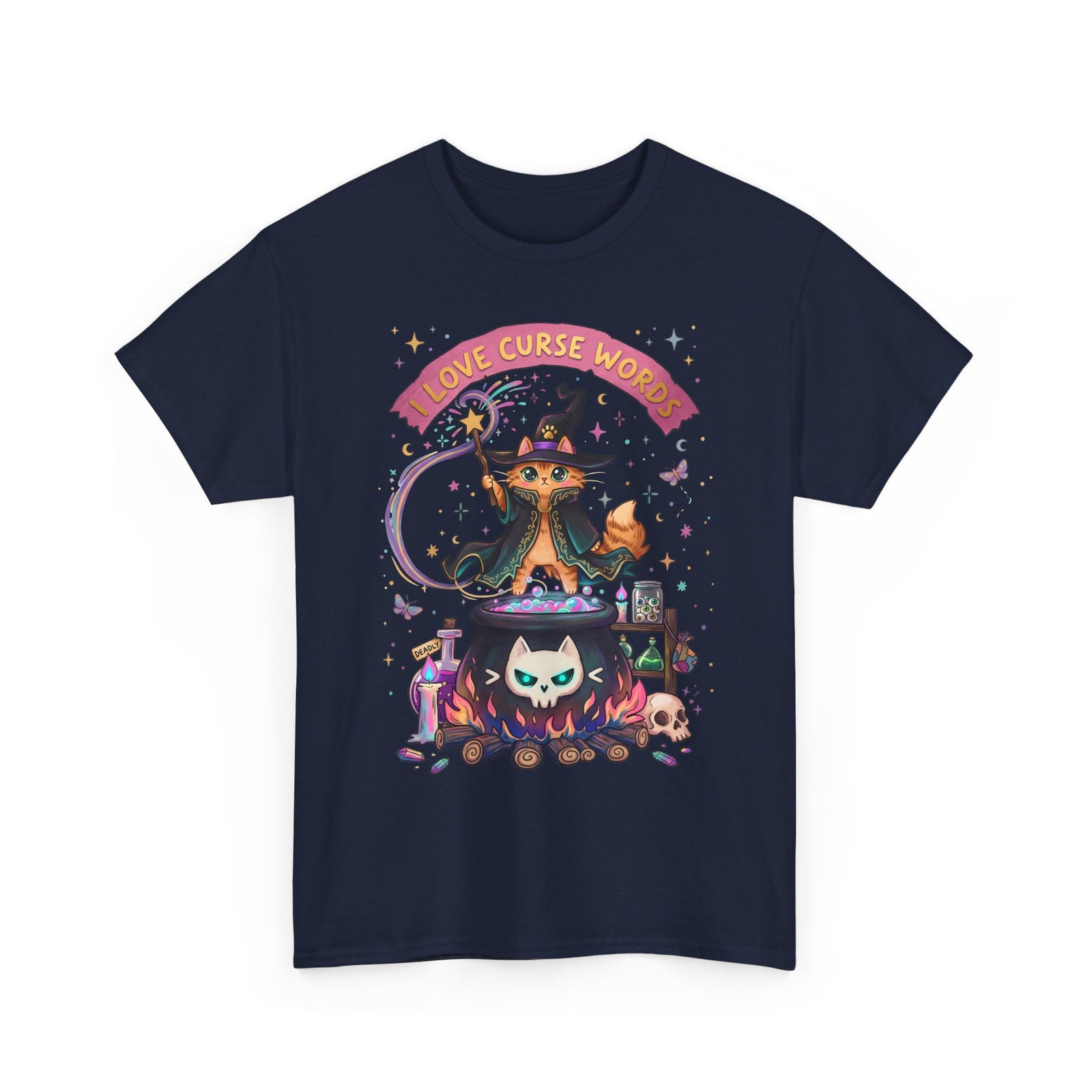 I Love Curse Words Wizard Cat T-Shirt — Cute Witchy Cauldron Tee