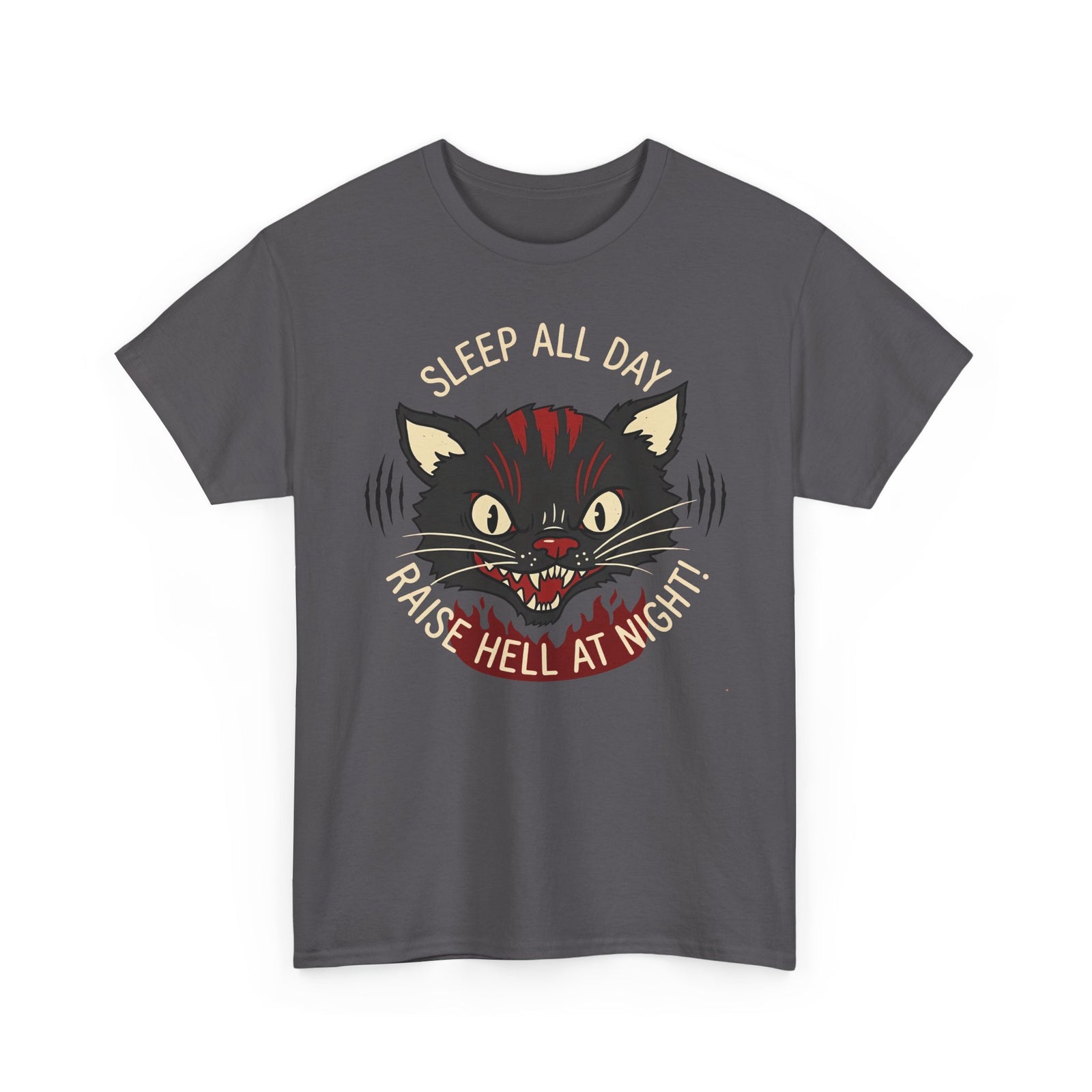 Funny Cat 'Sleep All Day, Raise Hell At Night' T-Shirt
