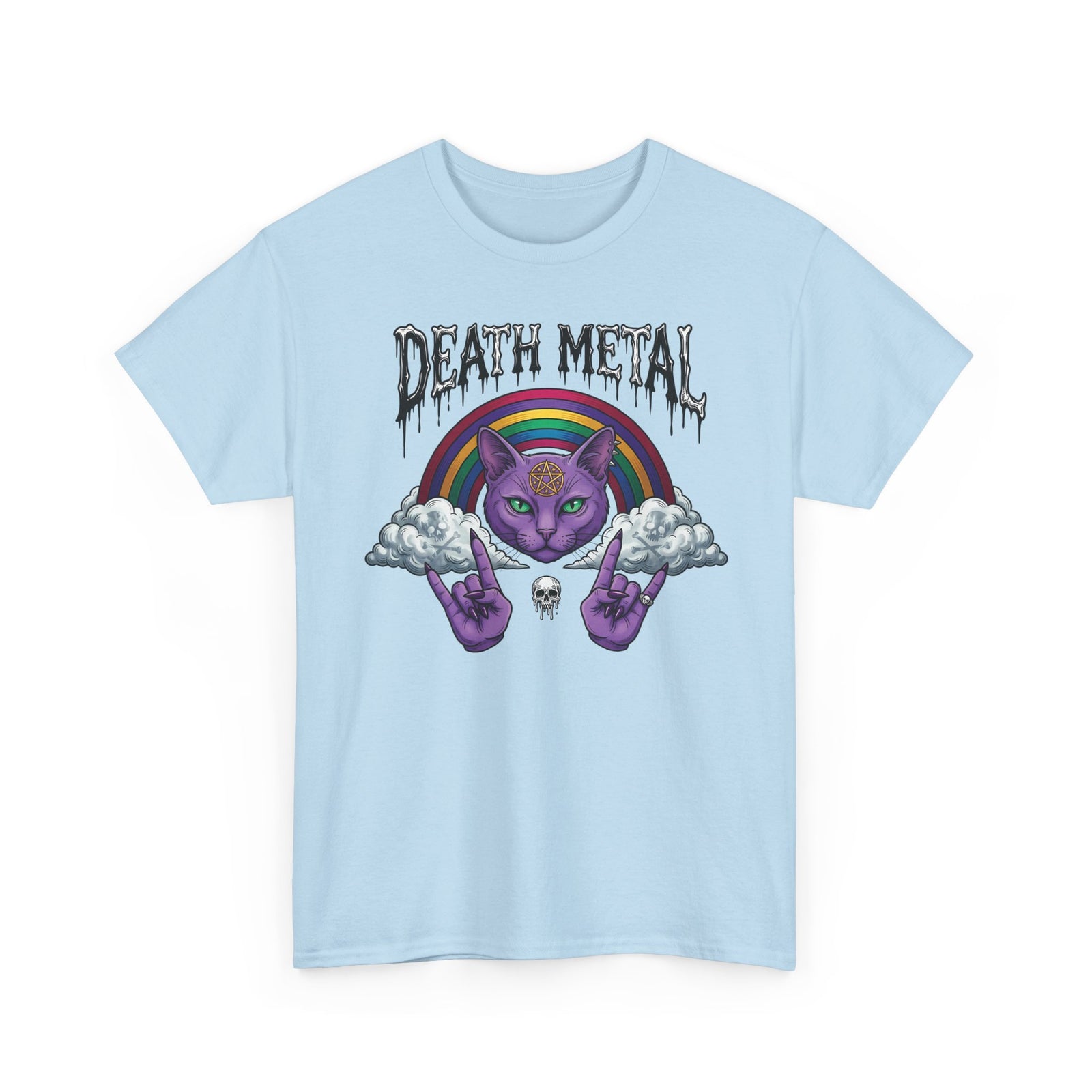 Death Metal Cat T-Shirt — Gothic Black Cat Tee for Metal Fans