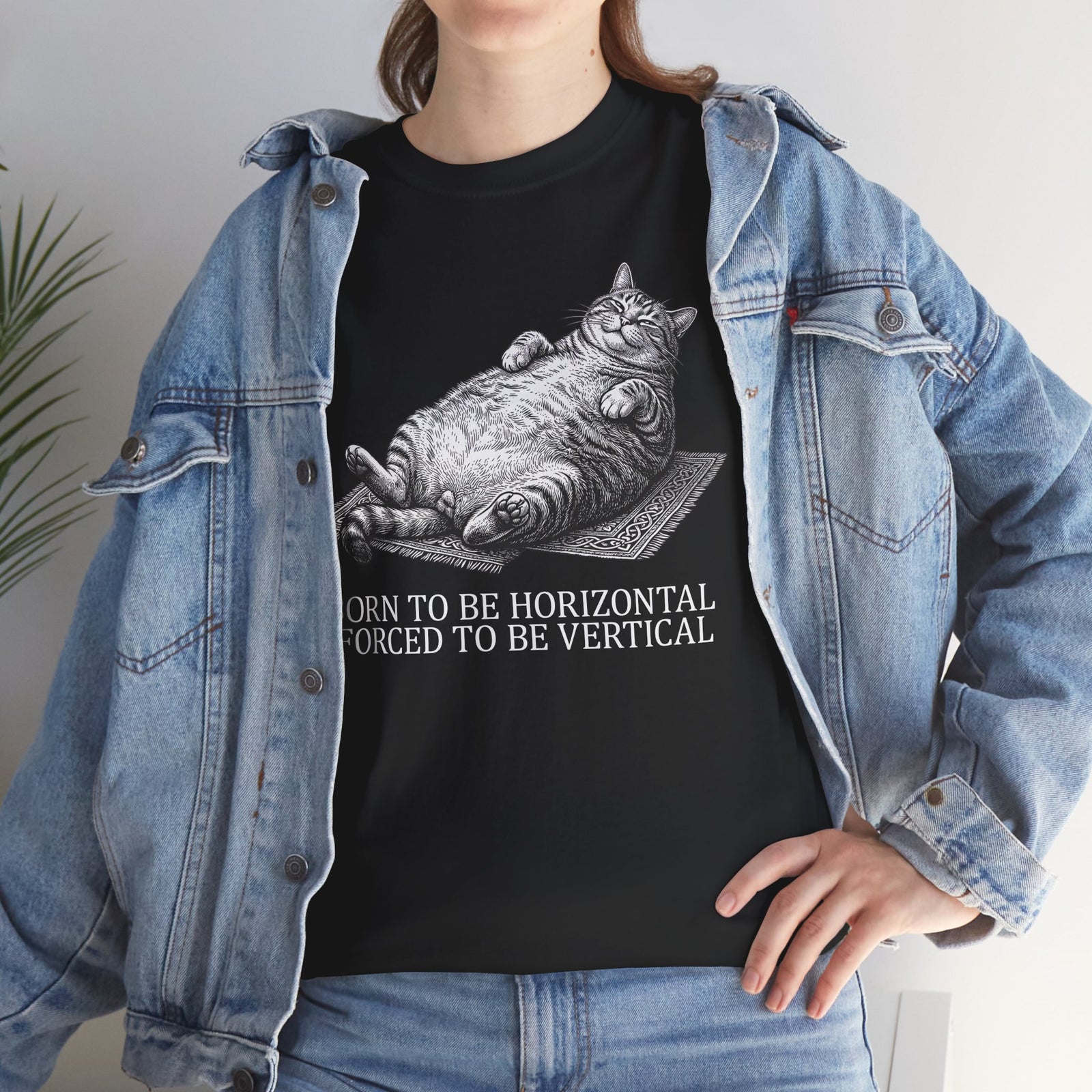 Born to Be Horizontal Fat Cat T-Shirt — Funny Lazy Cat Tee
