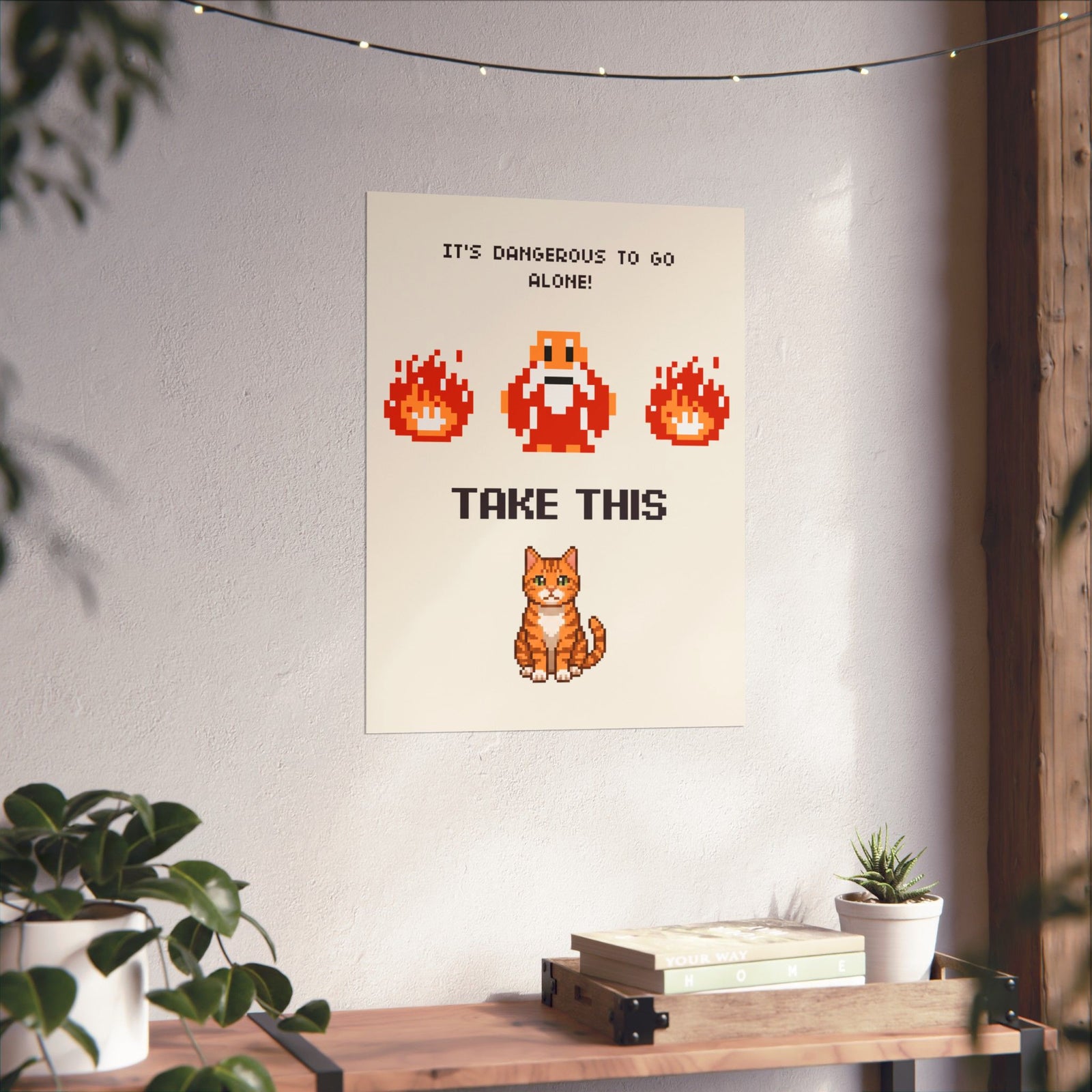 Retro Gamer Cat Poster, It's Dangerous to Go Alone Take This Cat Poster