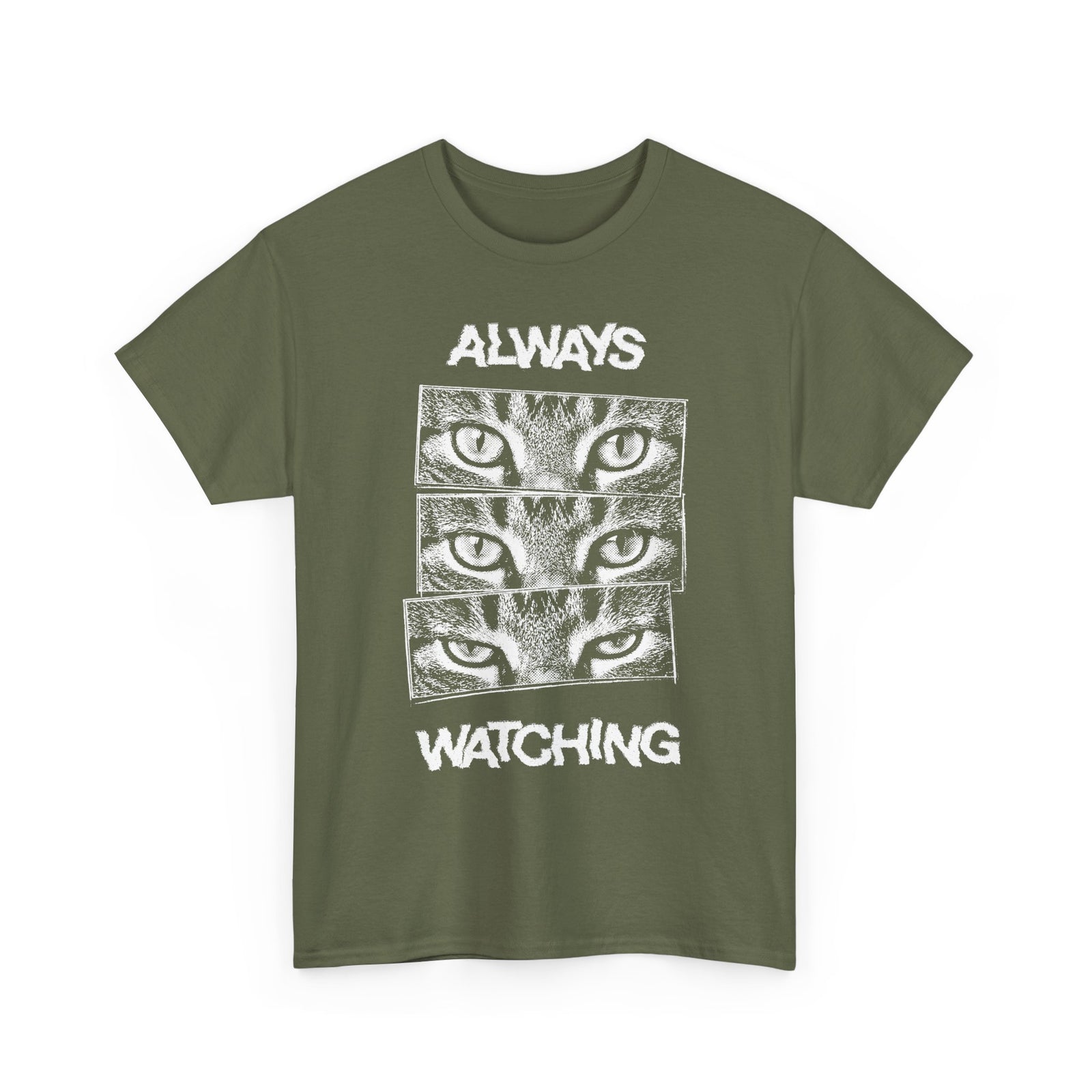 Always Watching Cat T-Shirt — Funny Grunge Black and White Feline Eyes Tee